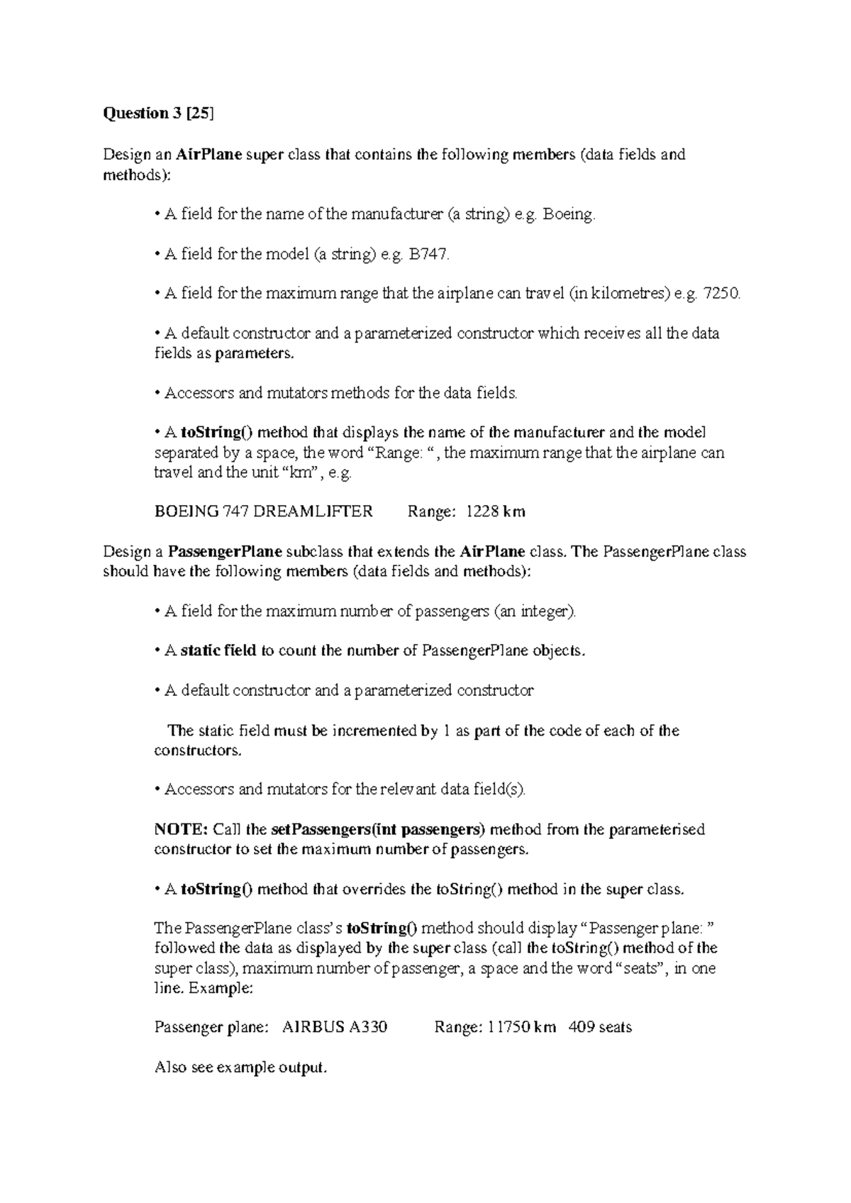 CS101: Semester Test 1 - Airplane Class Design and Implementation - Studocu