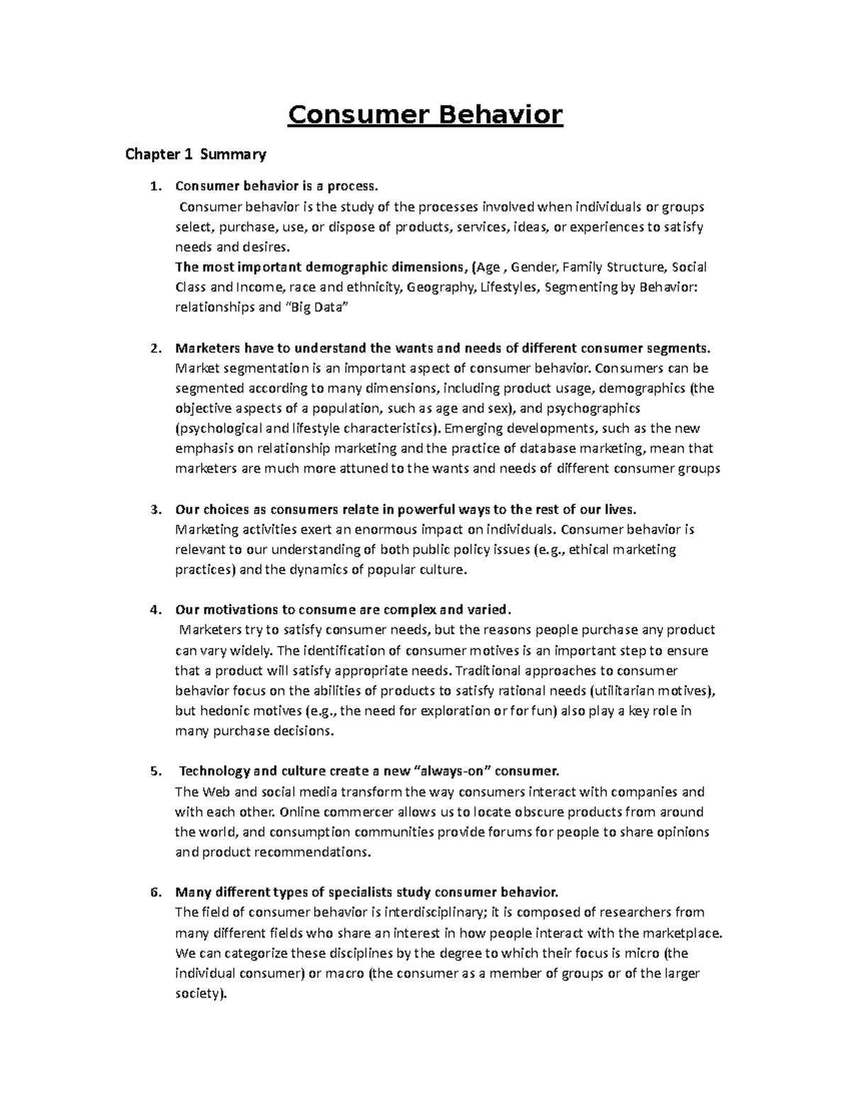 Consumer Behavior - marketing - Consumer Behavior Chapter 1 Summary ...