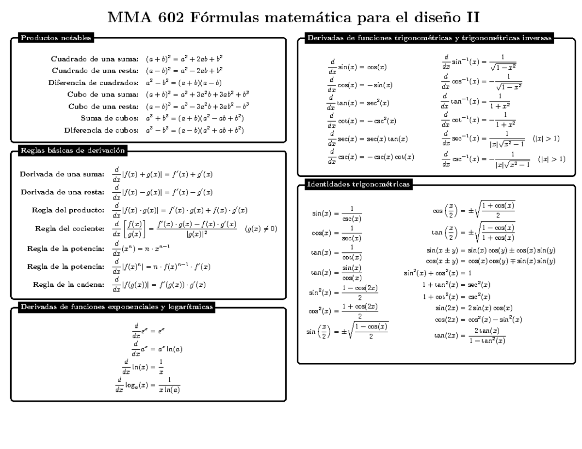 Hoja de formulas MMA 602 - MMA 602 F ́ormulas matem ́atica para el dise ...