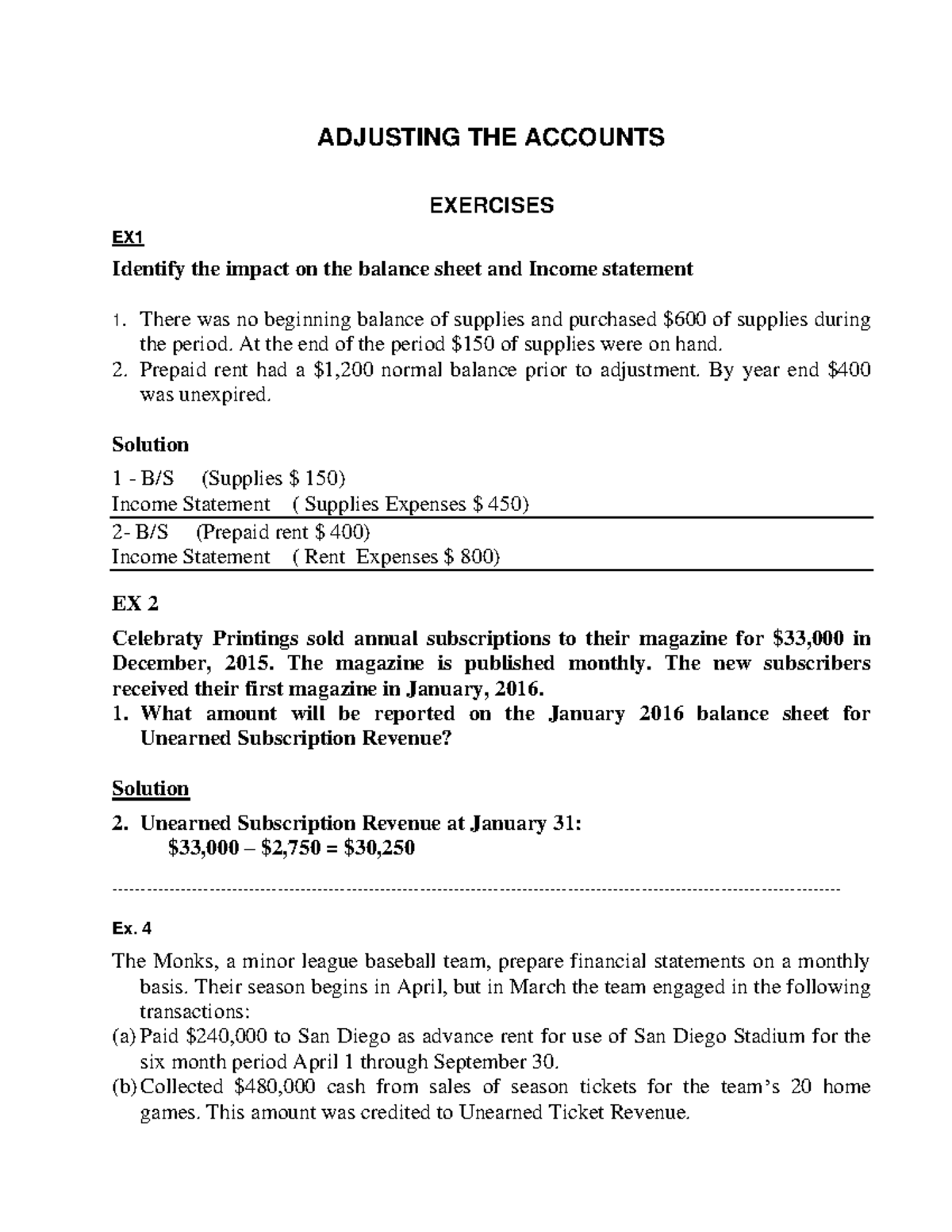 Adjusting Financial Reports and Impact on Income Statement and B/S ...