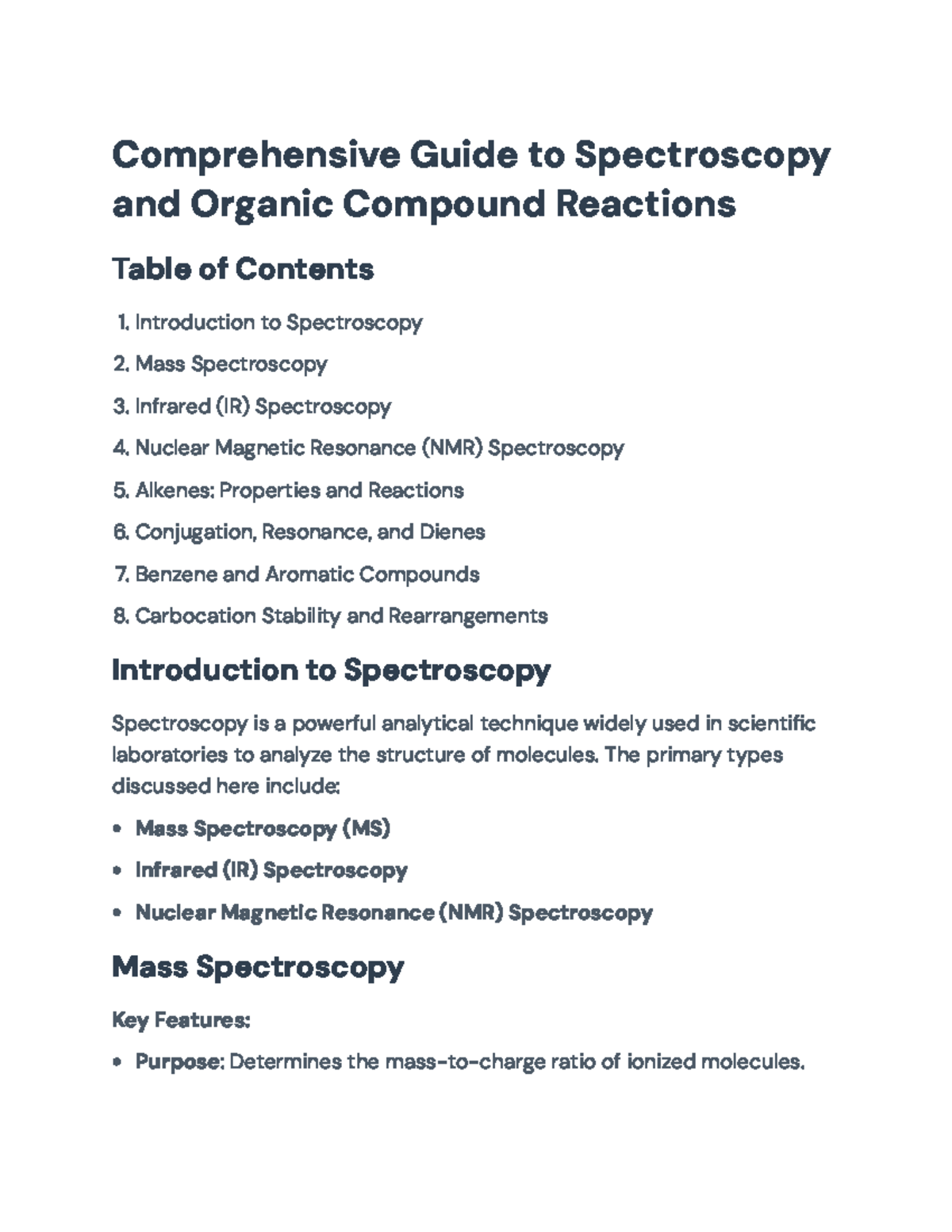 Comprehensive Guide to Spectroscopy and Organic Reactions: CHEM 201 ...