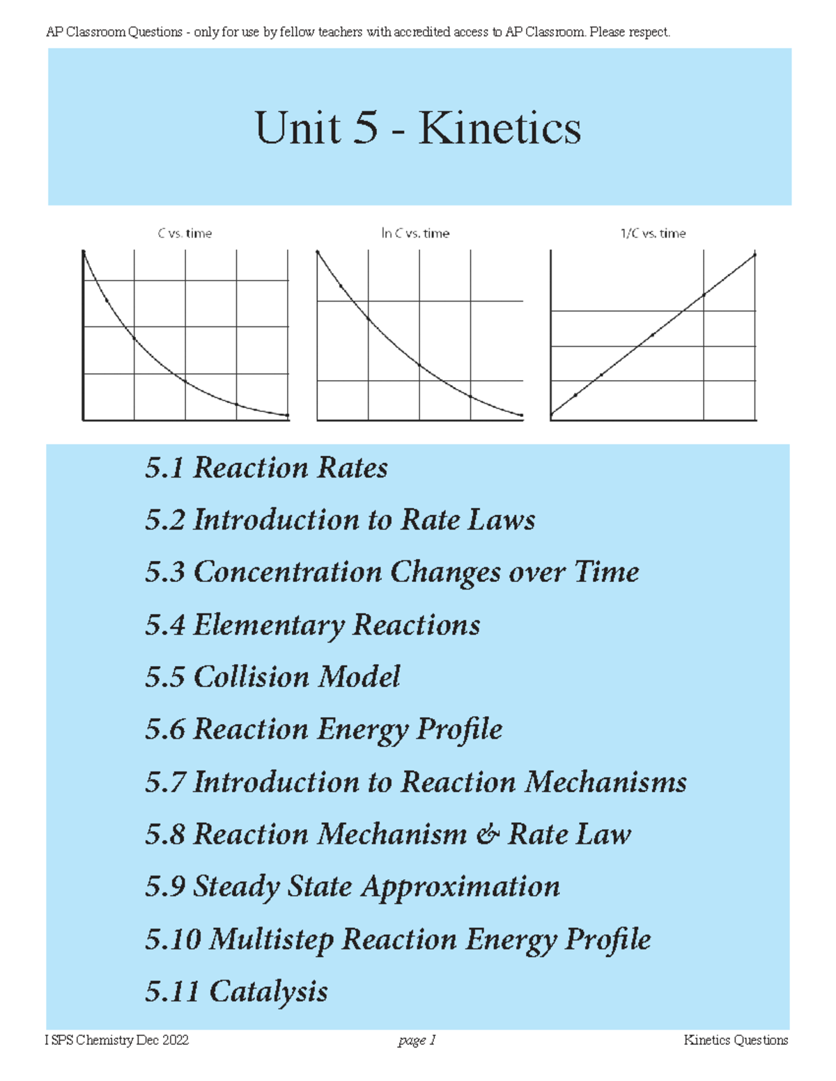 AP Chemistry Unit 5 Kinetics Questions & Answers - Studocu