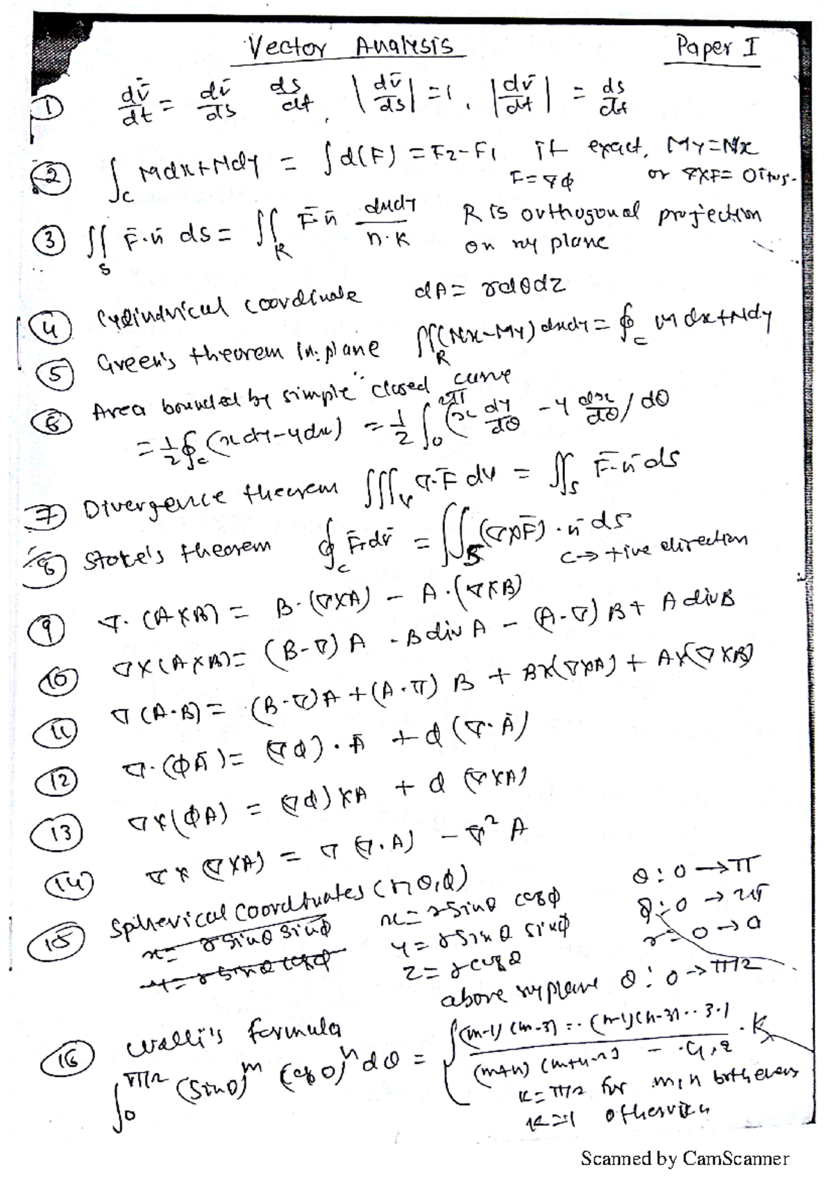 Formula-sheet-maths-paper-i - Vector Analysis Paper I at dv as di ds at ...