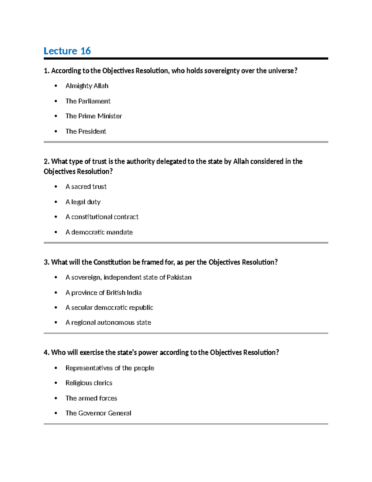 MSQS - Pak301 Final Term MCQs on Objectives Resolution and Constitution ...