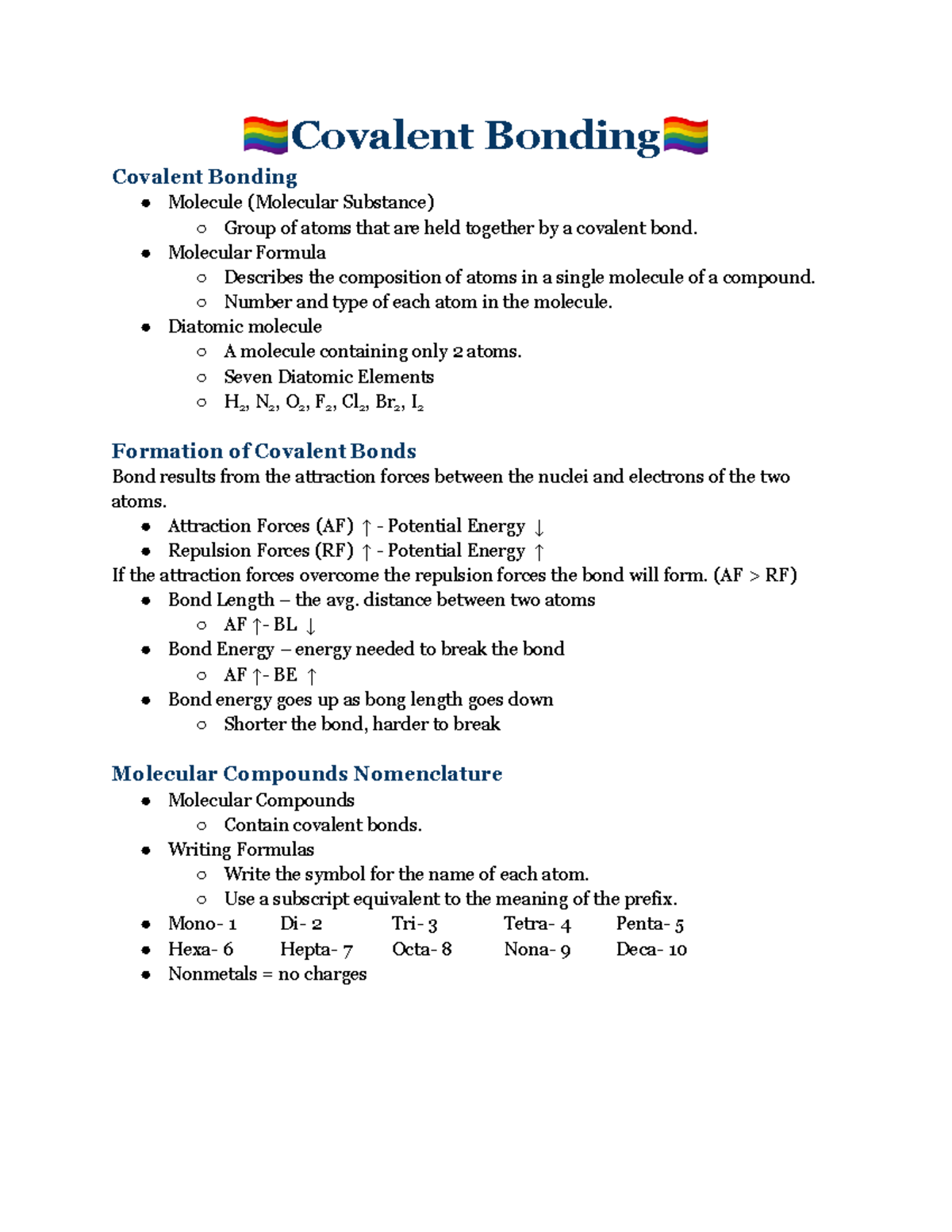 Chem 101 Lecture Notes: Understanding Covalent Bonding - Chapter 8 ...