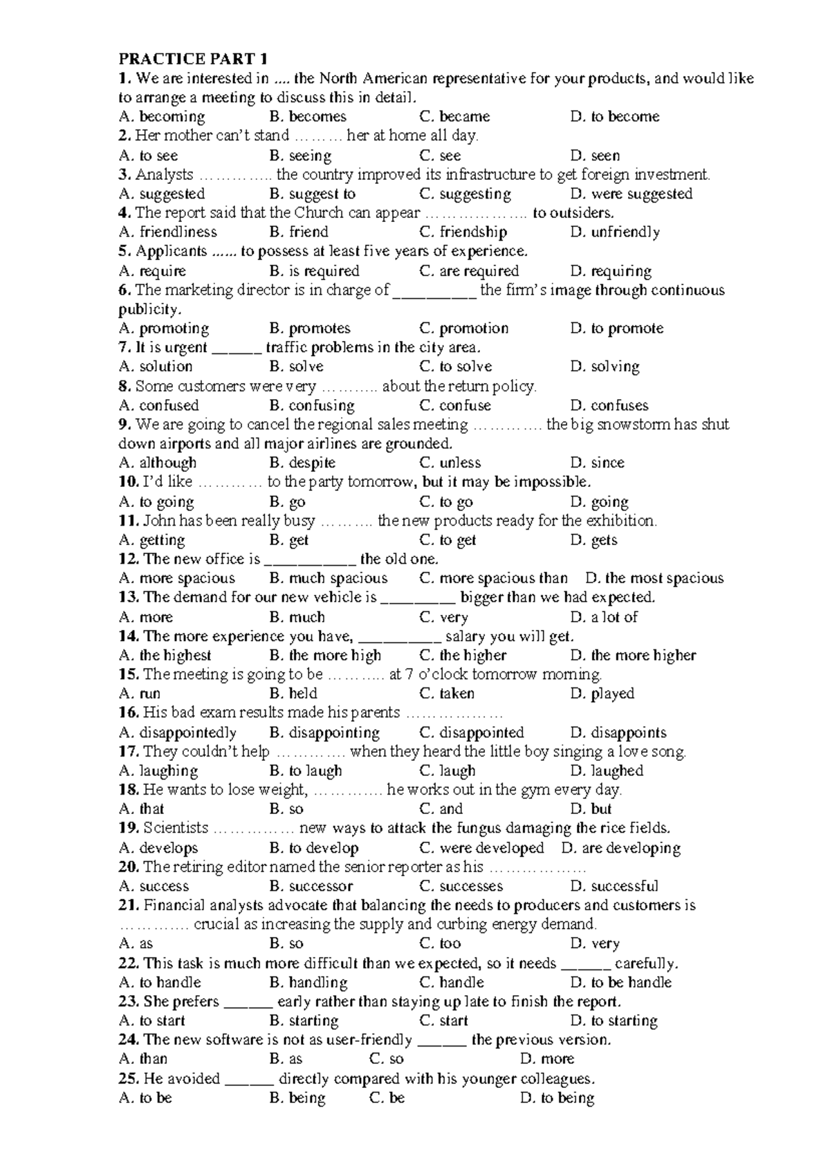PRACTICE PART 1: English Grammar Exercises and Answers - Studocu