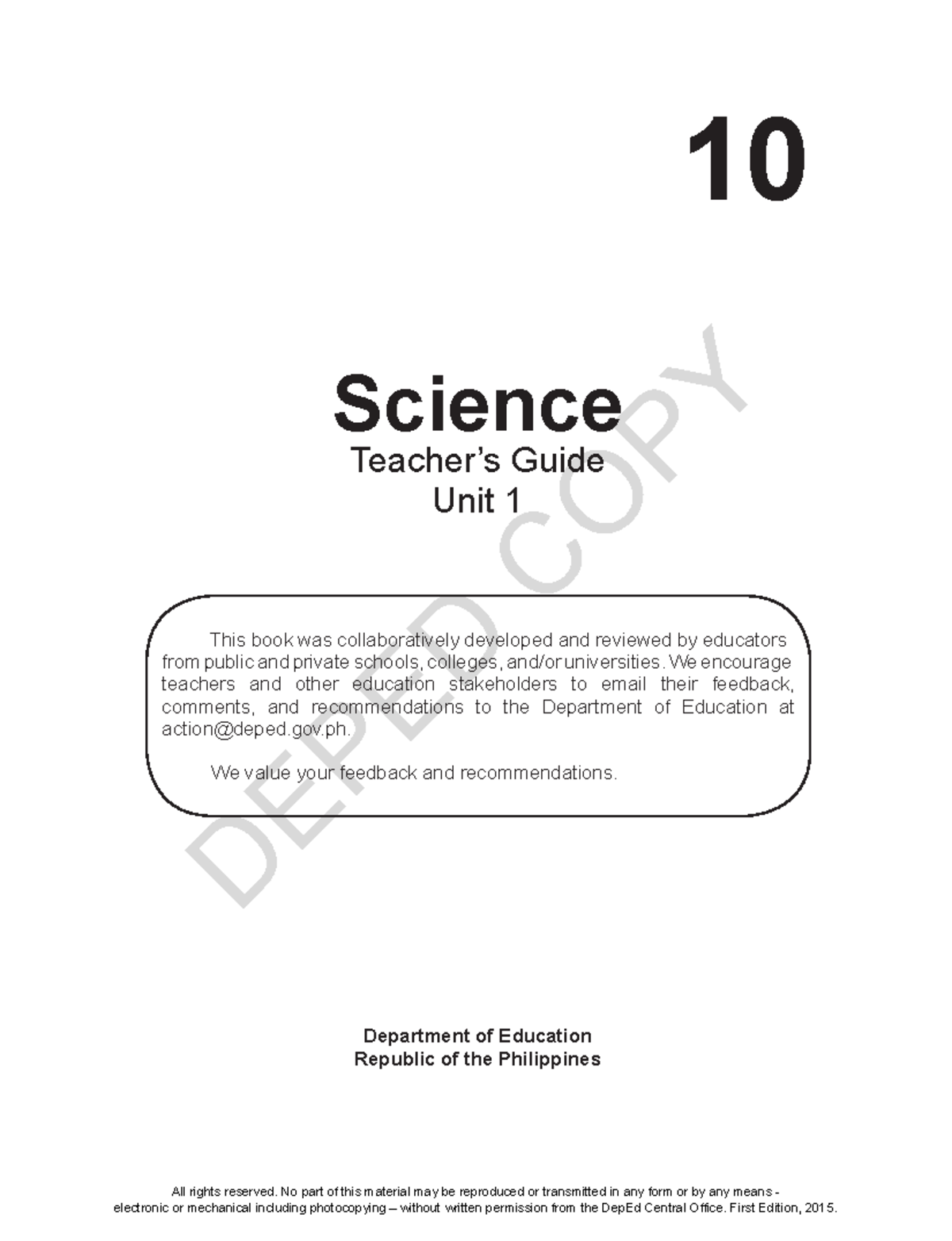 TG Science 10 Q1 - Comprehensive Teacher's Guide and Resources - Studocu