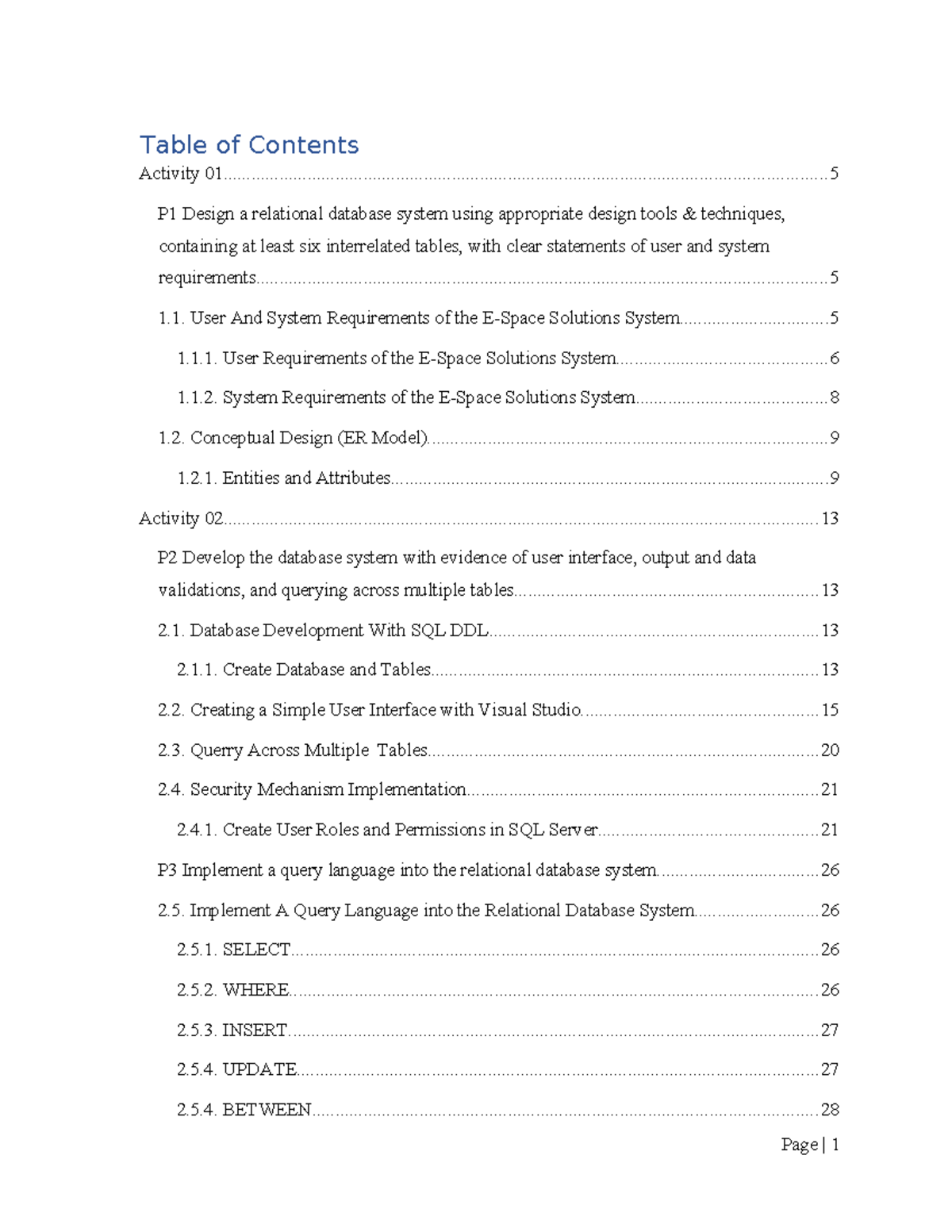 DDD - Database Design and Development - Table of Contents P1 Design a ...