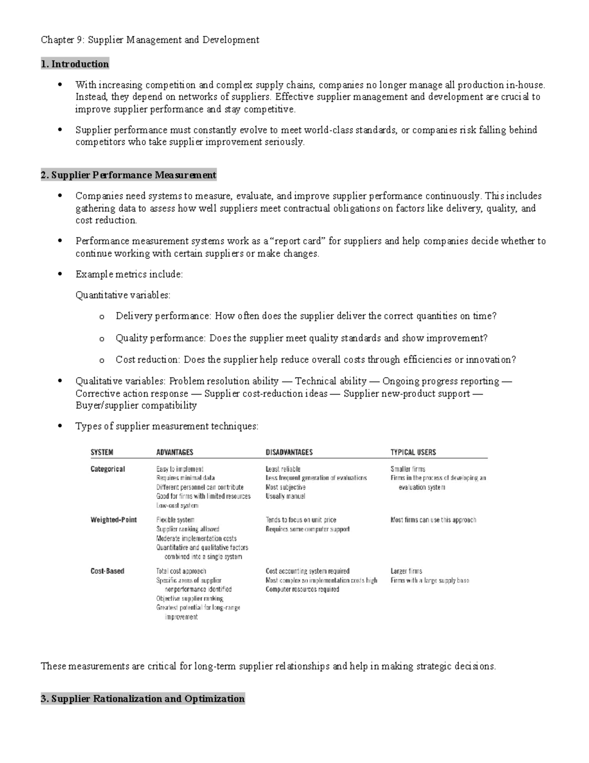 OM421 Chapter 9: Supplier Management & Development Overview - Studocu