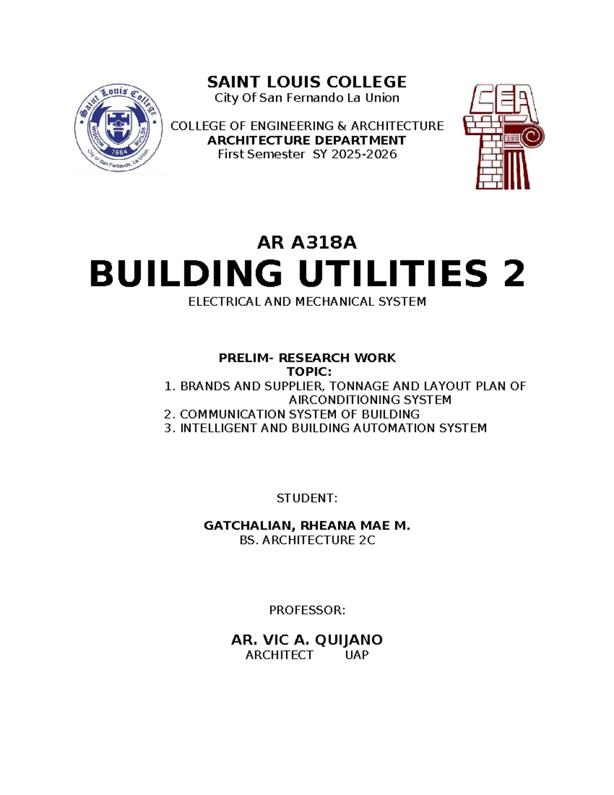 BU 2 Midterm - Research on Building Utilities and Systems - Studocu