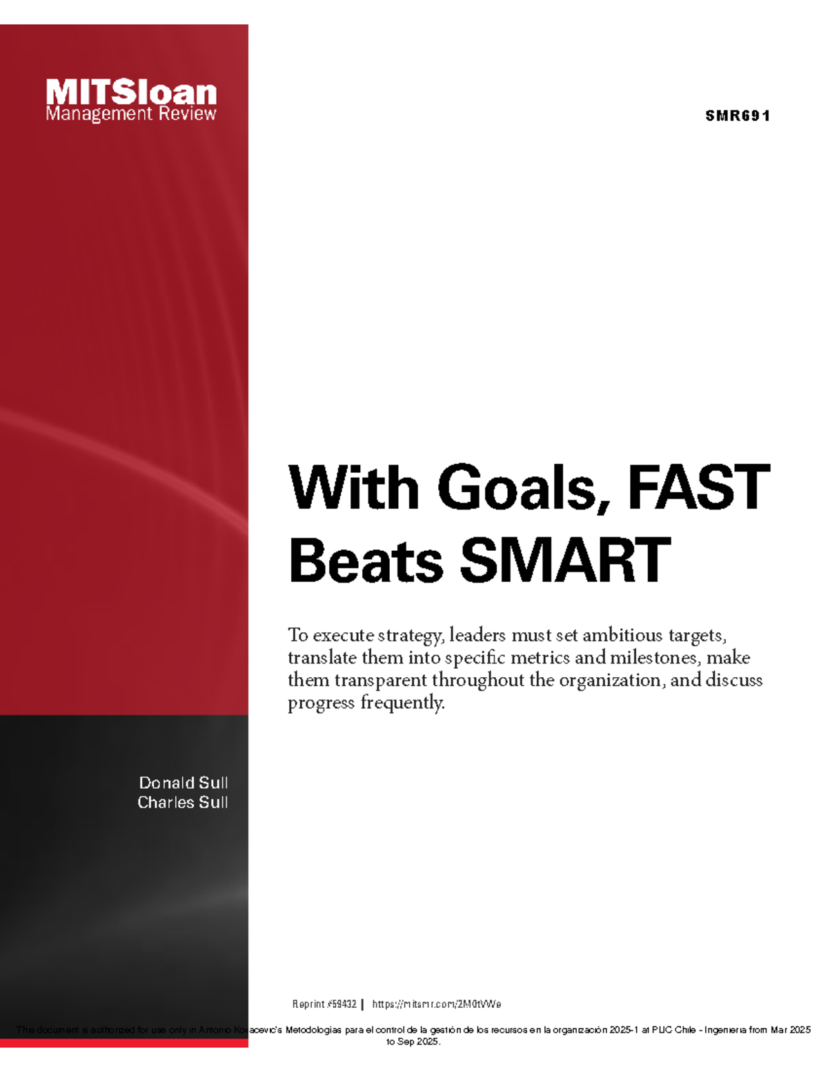 SMR691 Final Exam: FAST vs. SMART Goals in Strategy Execution - Studocu