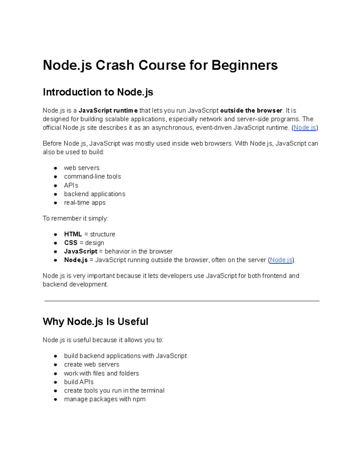 Node.js Crash Course for Beginners: Key Concepts and Practices - Studocu