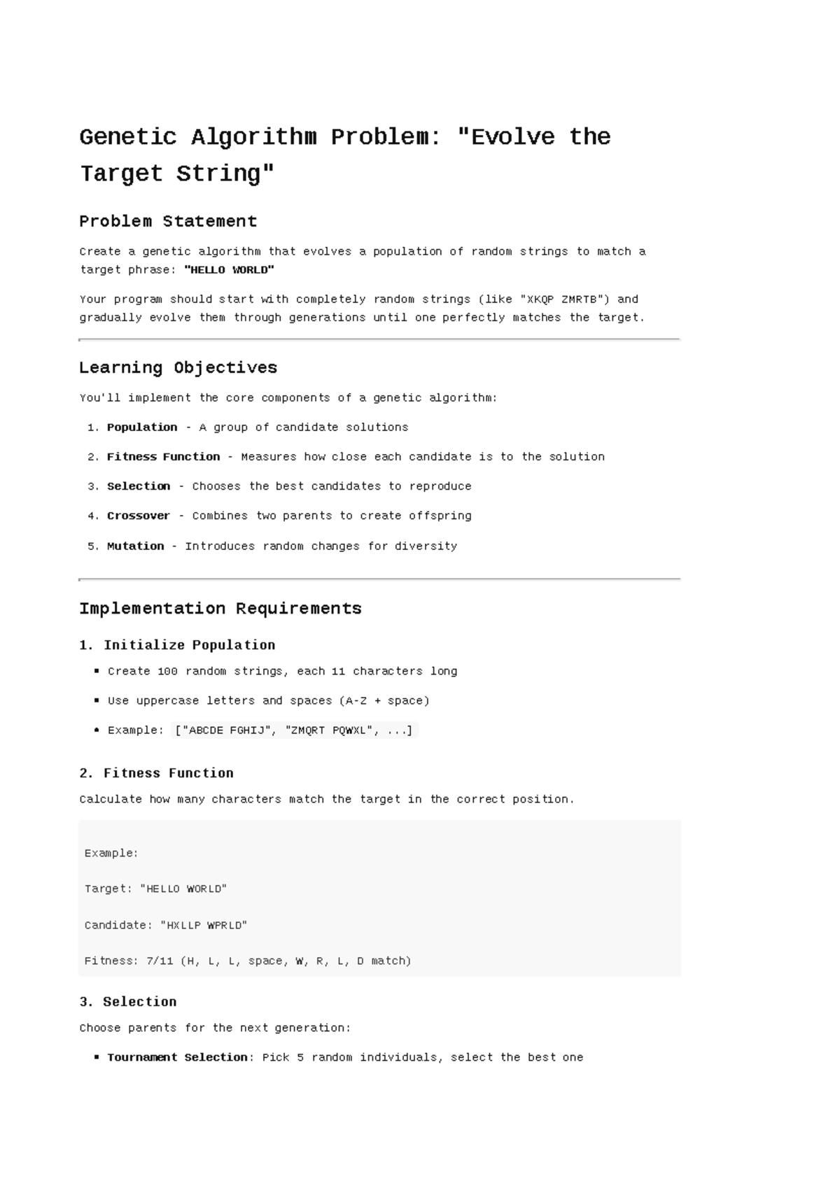 Genetic Algorithm Lab 2: Evolving Random Strings to Target Phrase - Studocu