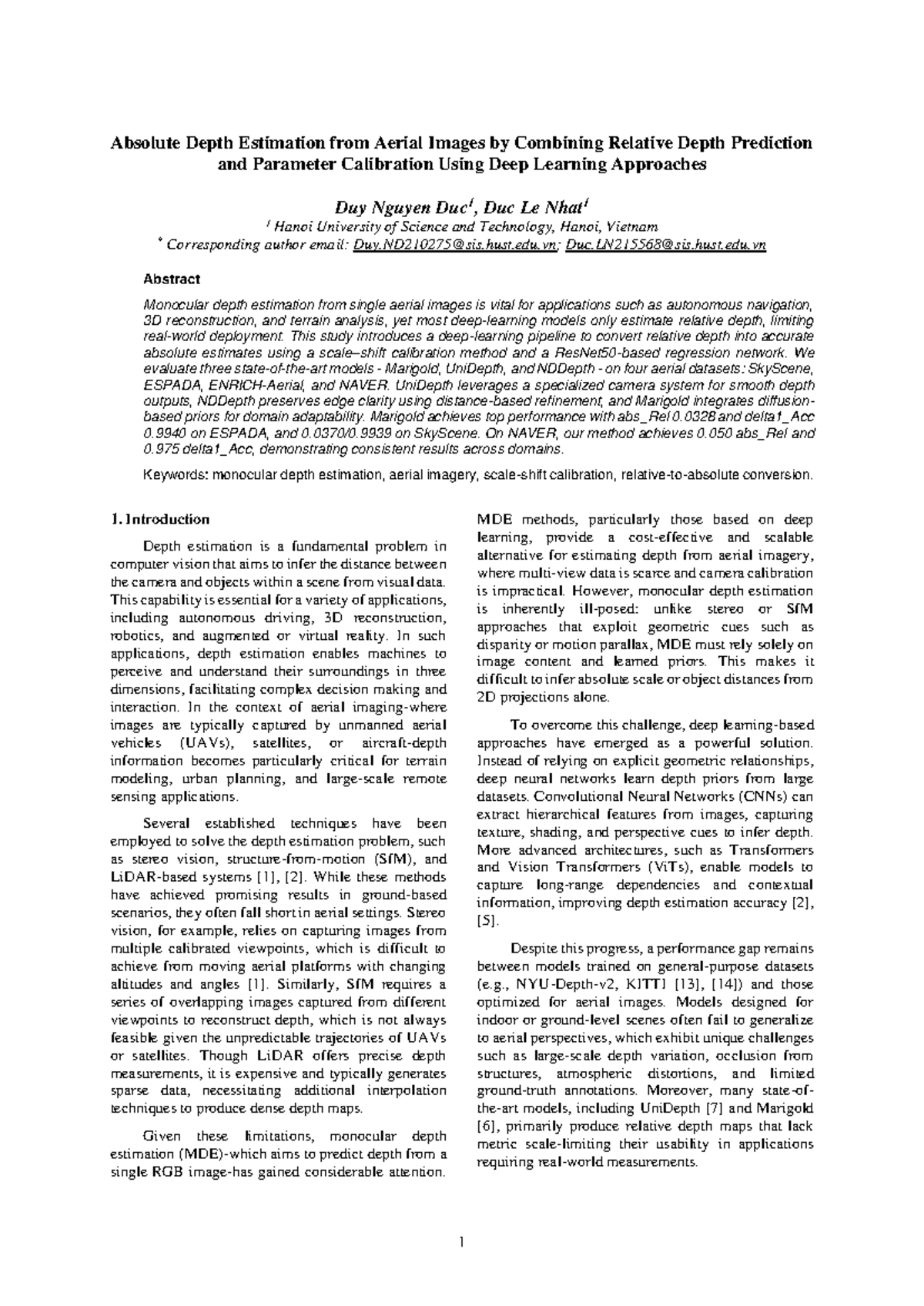 Absolute Depth Estimation from Aerial Images: Deep Learning Approaches ...