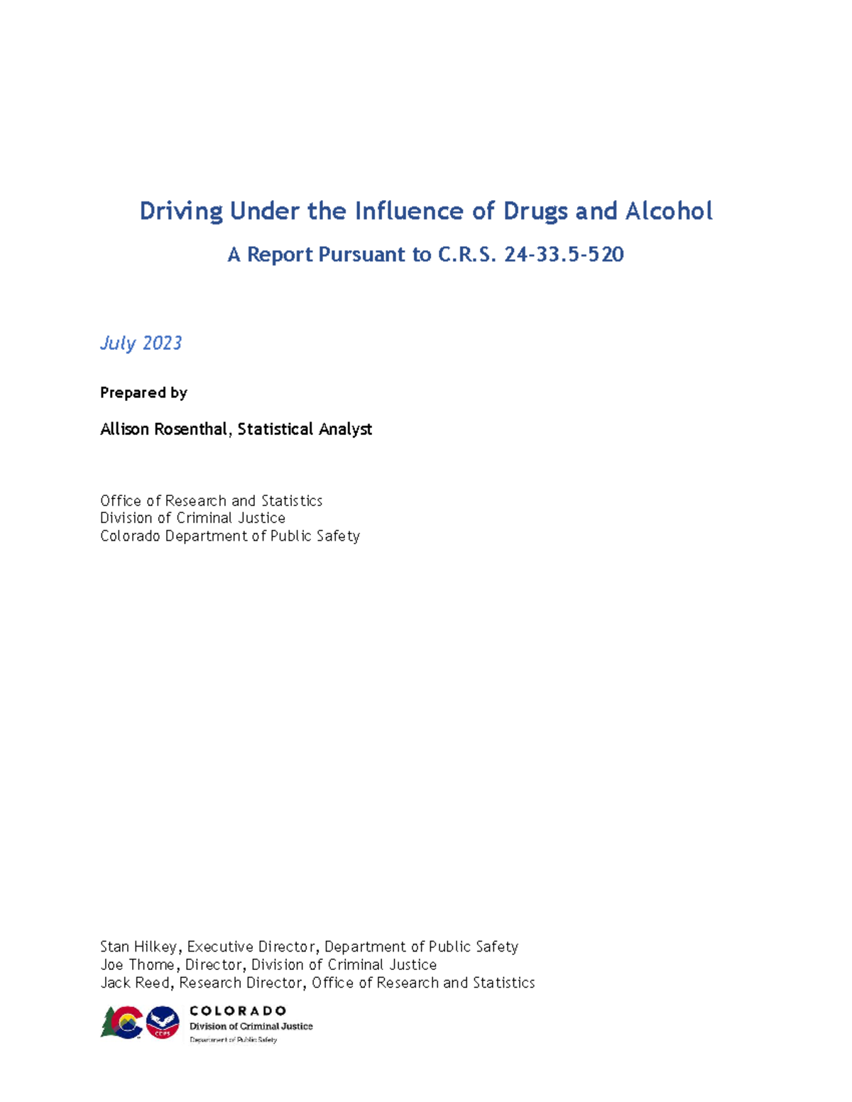 2022-DUI HB17-1315: Annual Report on Drug and Alcohol Impairment - Studocu