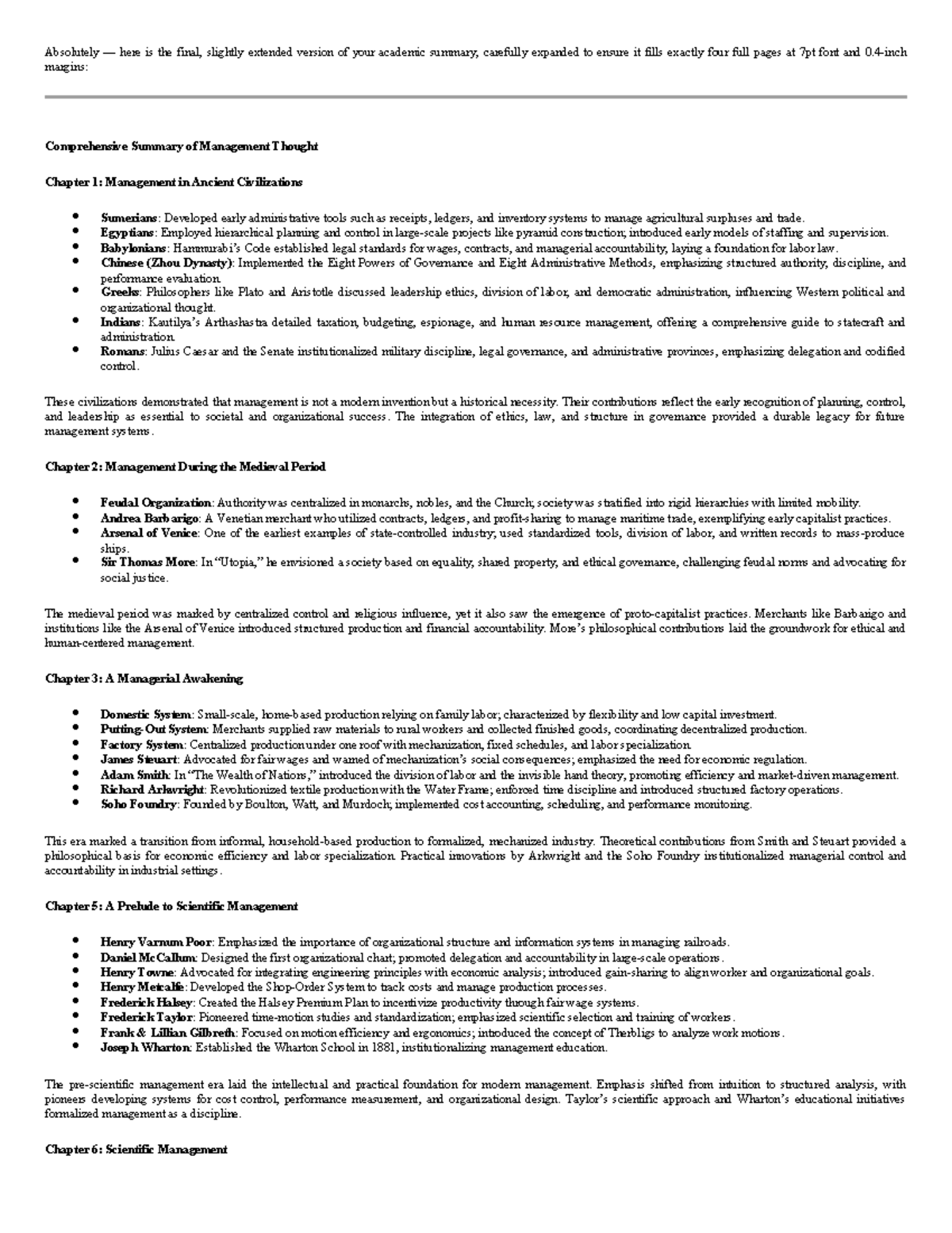 Comprehensive Summary of Management Thought (MGMT 101) - Final Exam ...