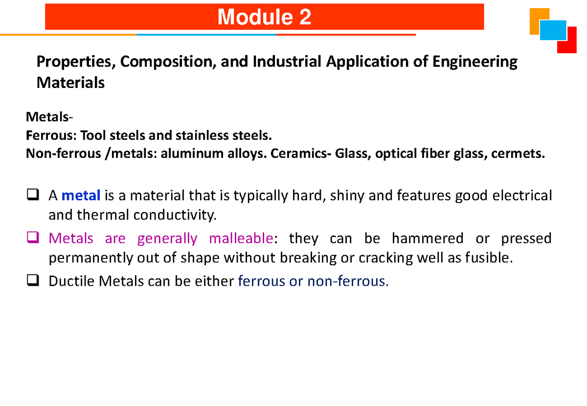 Module 2 Engineering Materials: Properties & Applications of Metals and ...