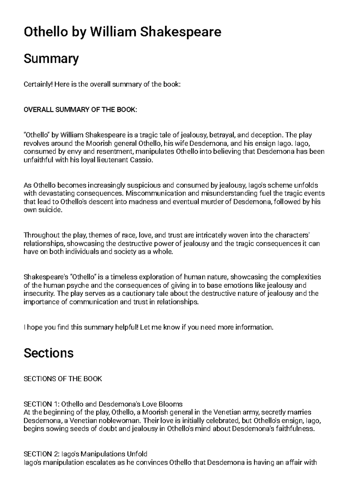 Othello by William Shakespeare - Comprehensive Study Guide - Studocu