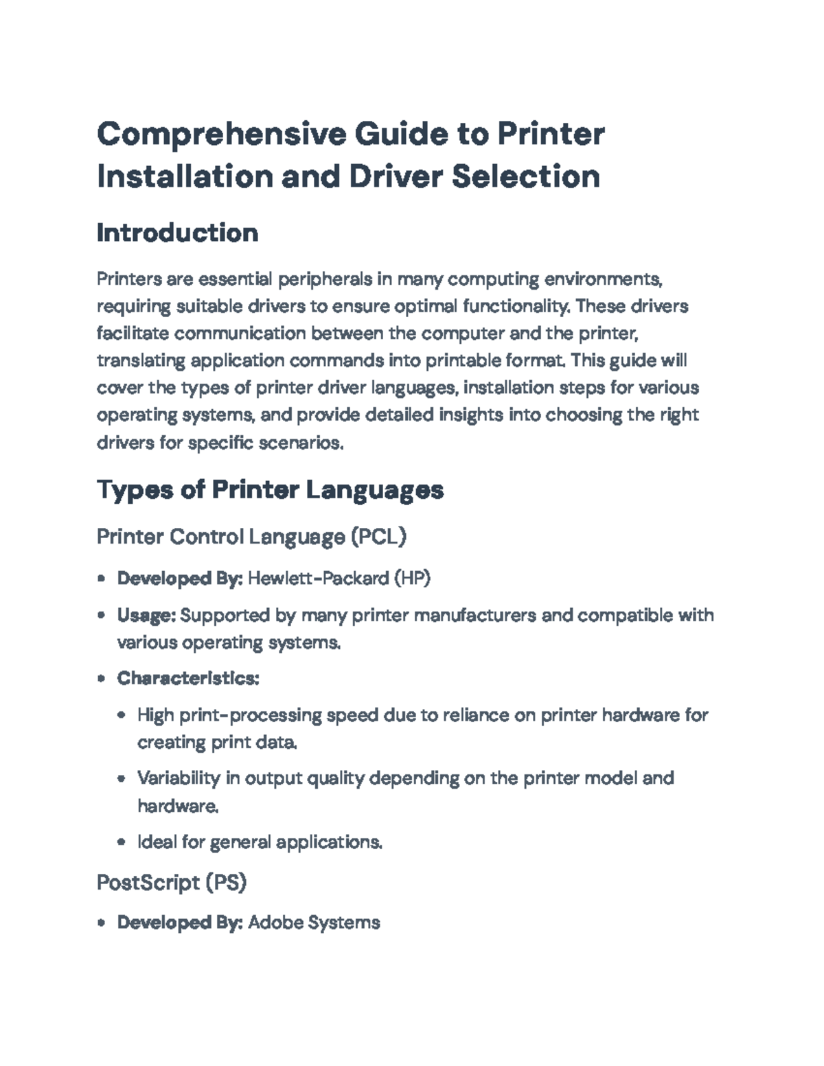 Comprehensive Guide to Printer Installation & Driver Selection ...