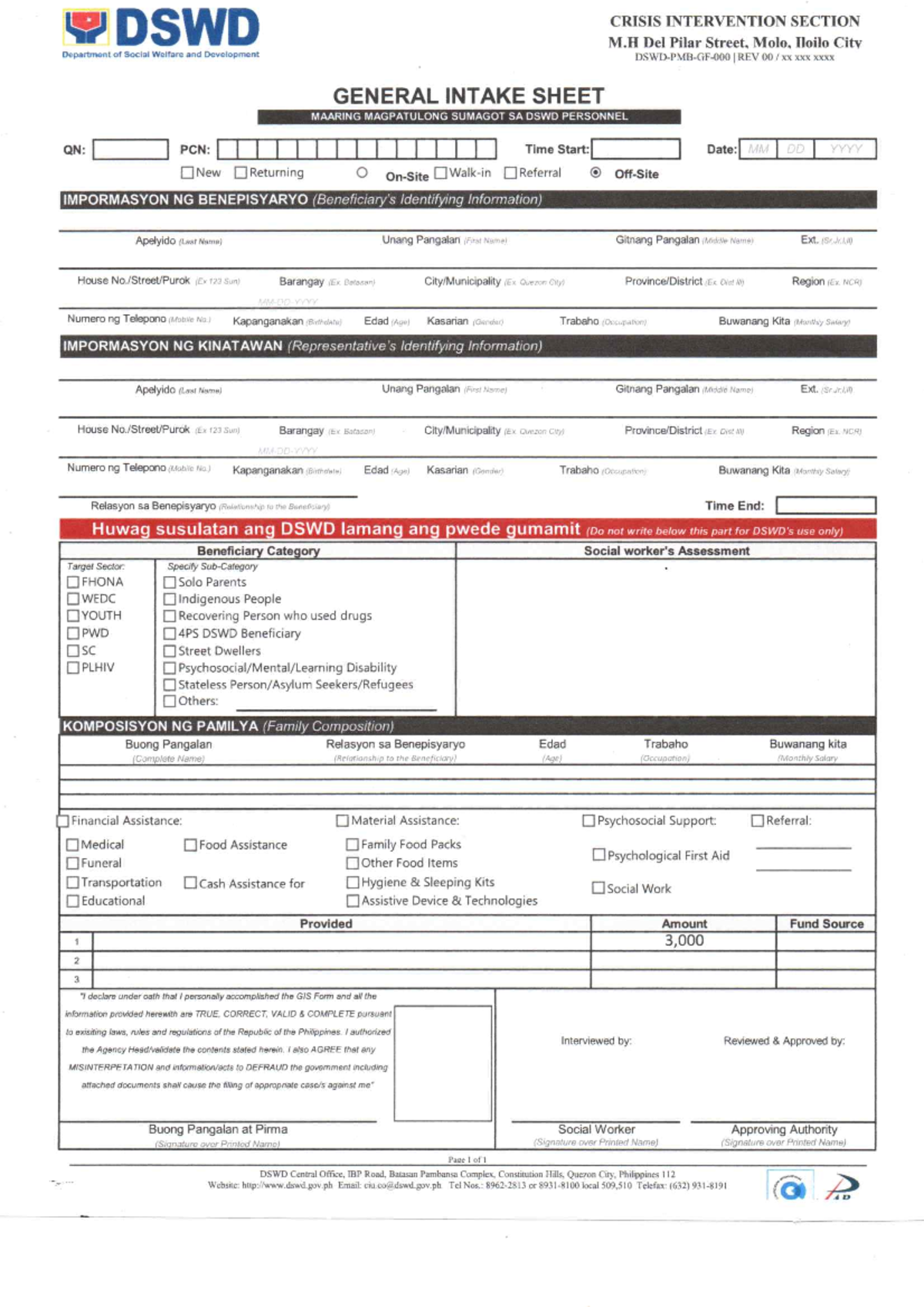 General Intake Sheet - DSWD Crisis Intervention - CCCC - Studocu