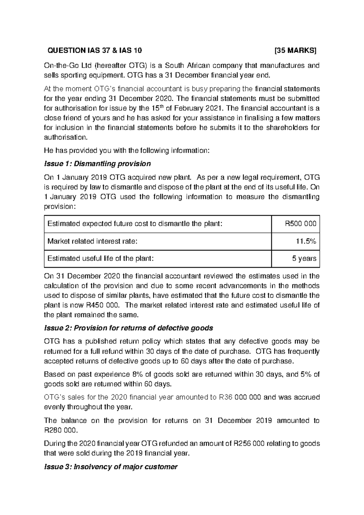 IAS 37 & IAS 10: Provisions & Liabilities Analysis (CQ1 - Q) - Studocu