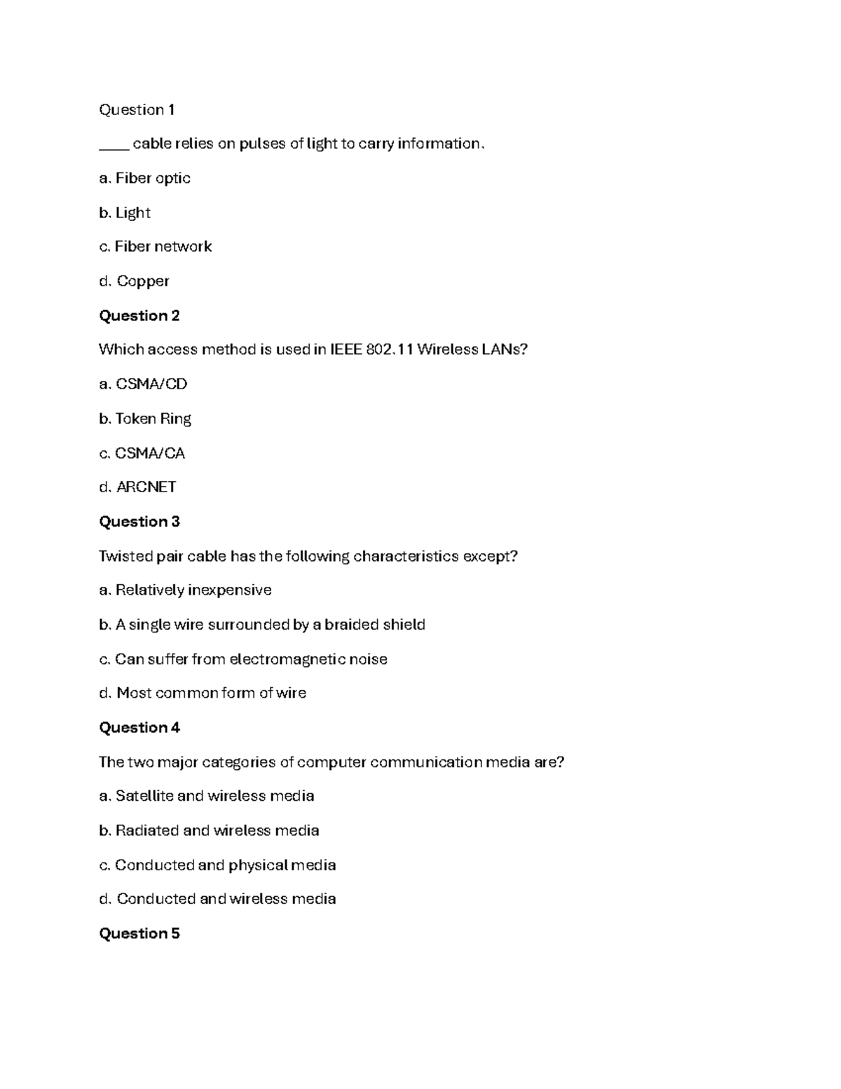 QUIZ 2 - Questions on Computer Communications & Networks (CIS 101 ...