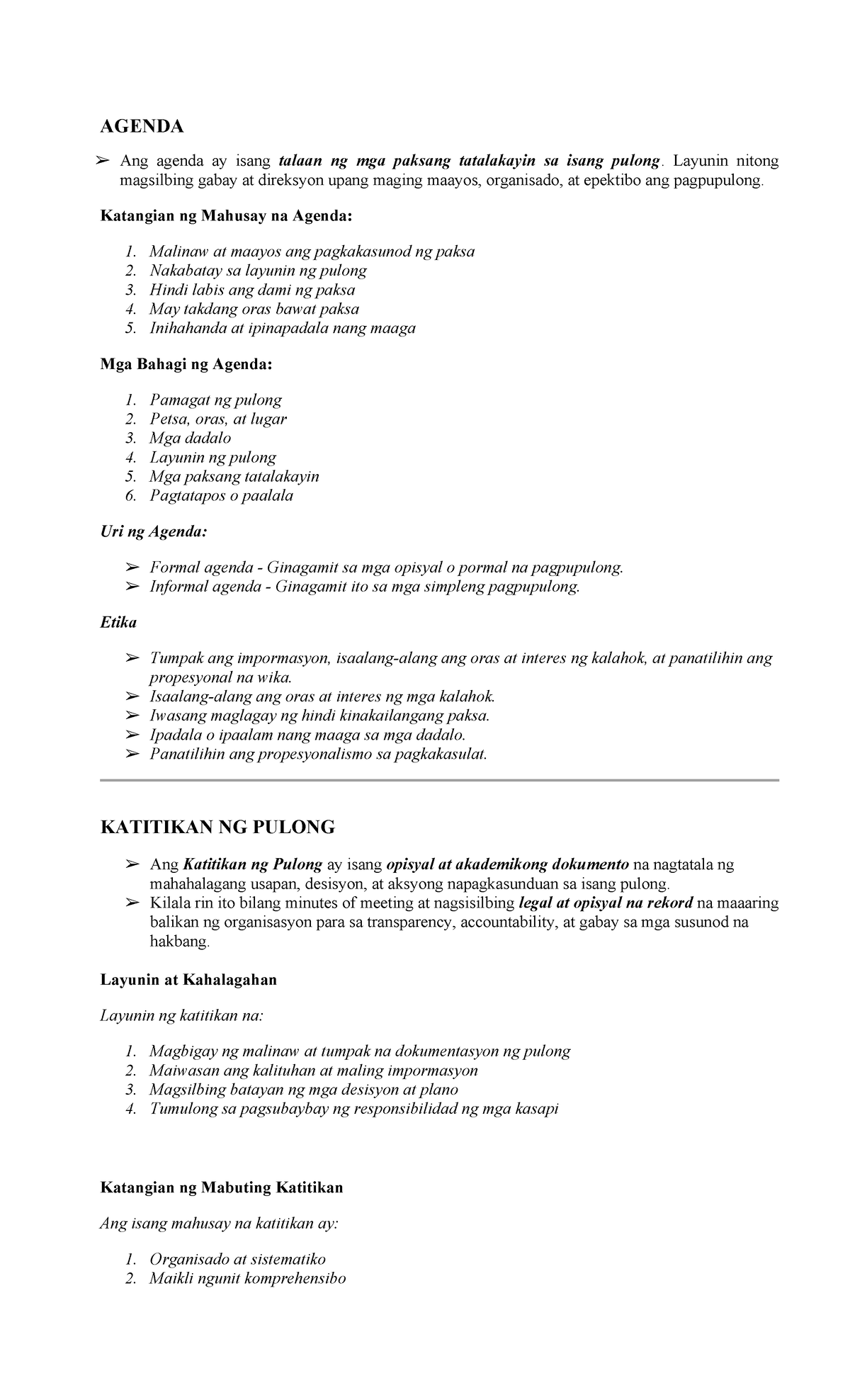 Pagsulat ng Agenda at Katitikan ng Pulong sa Piling Larang 11 HUMSS ...
