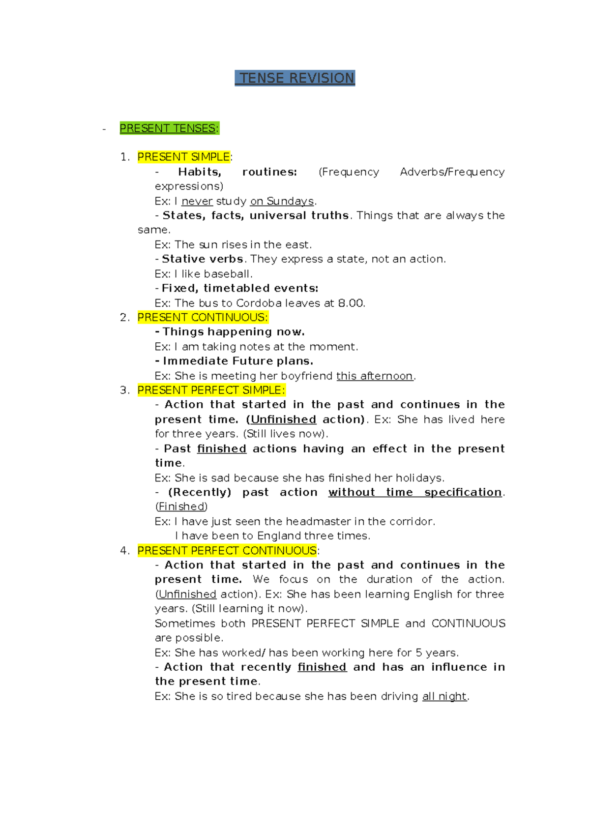 Tense Revision Notes: Present, Past, and Future Tenses - Studocu
