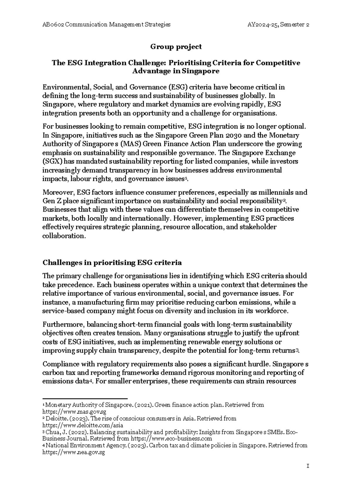 AB0602 Communication Management Strategies: ESG Integration Project ...