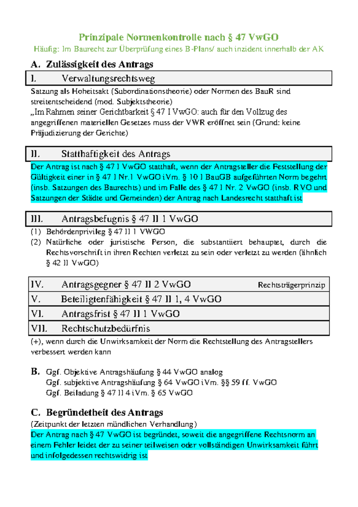 Schemata zur Normenkontrolle im Baurecht – RLP Prüfung § 47 VwGO - Studocu