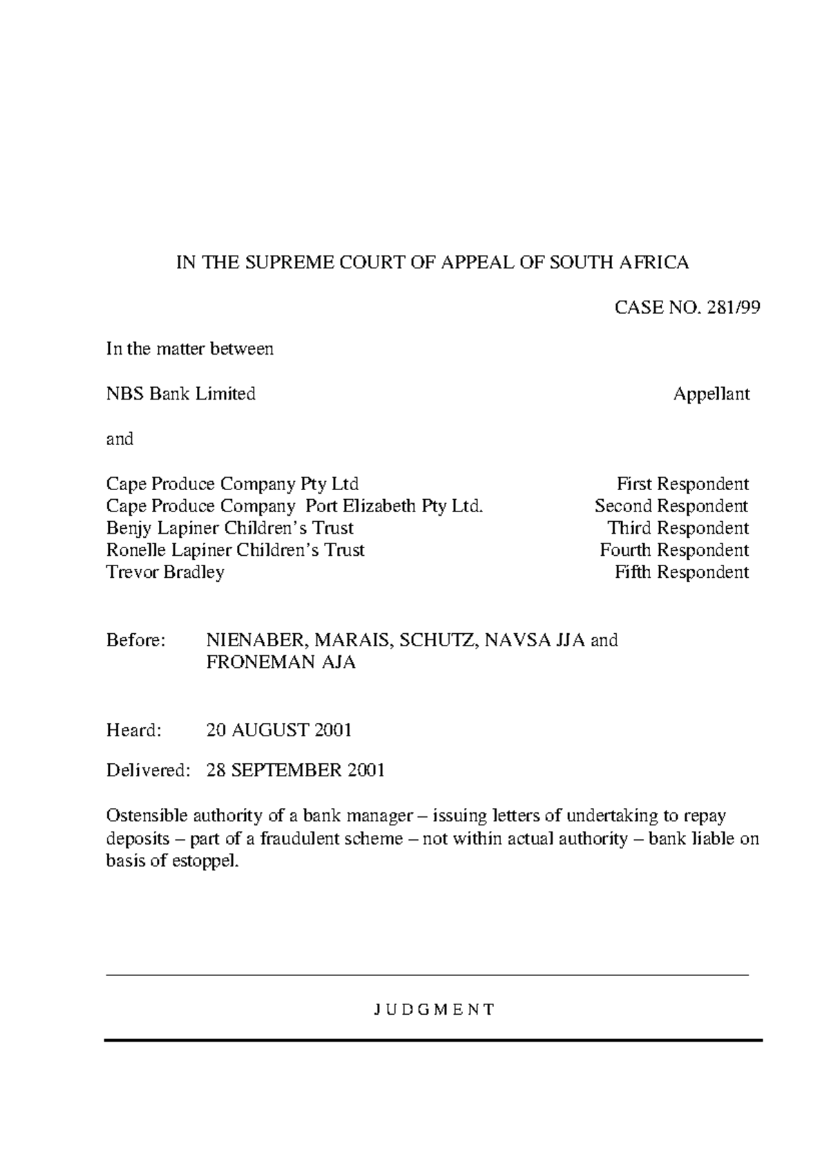 NBS Bank Ltd v Cape Produce Co (Pty) Ltd: Case Analysis & Judgment ...