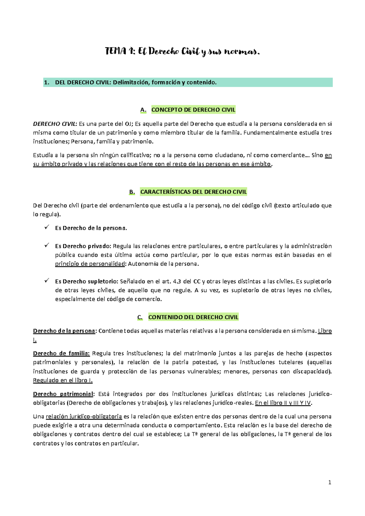 Tema 1 - Apuntes del tema 1 de derecho civil - TEMA 1: El Derecho Civil ...