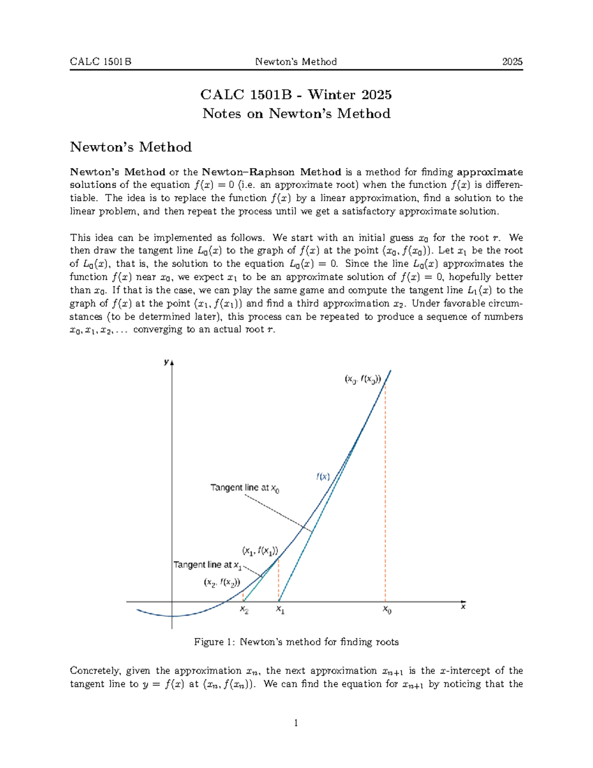 CALC 1501B Winter 2025 Notes on Newton's Method for Root Finding - Studocu