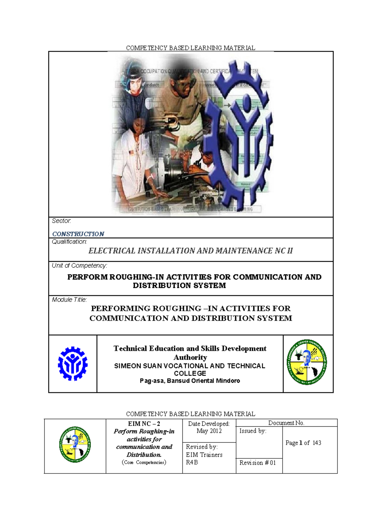 CBLM EIM NC II: Performing Roughing-In Activities for Communication ...