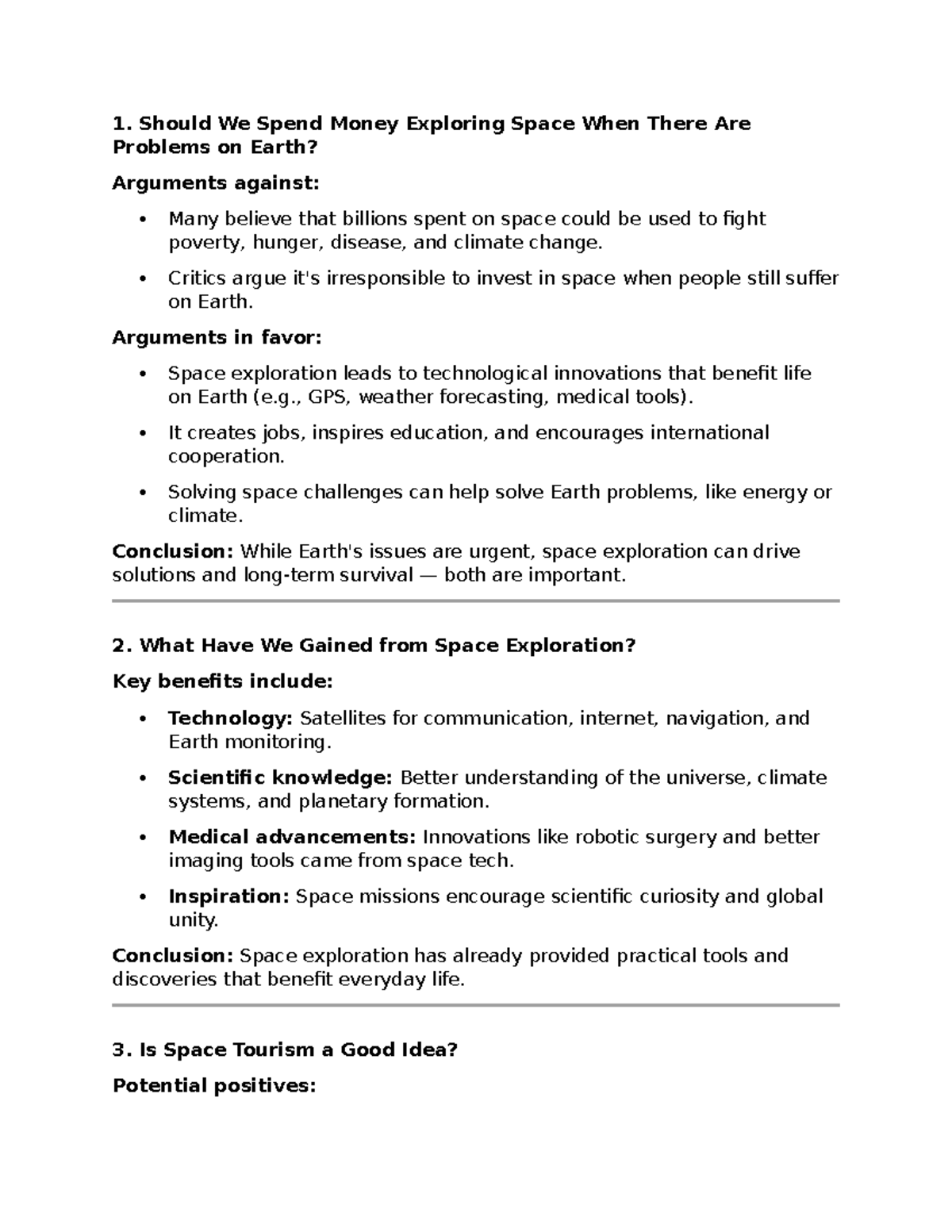 6 The Benefits of Space Exploration - Notes on Key Arguments - Studocu