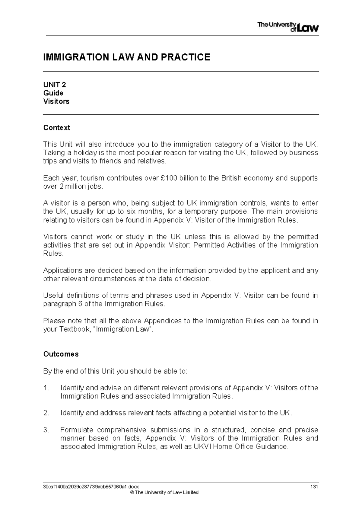 IMMIGRATION LAW AND PRACTICE UNIT 2: Visitor Regulations Overview - Studocu
