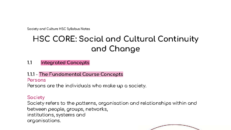 HSC Society and Culture Syllabus Notes: Continuity and Change Insights ...