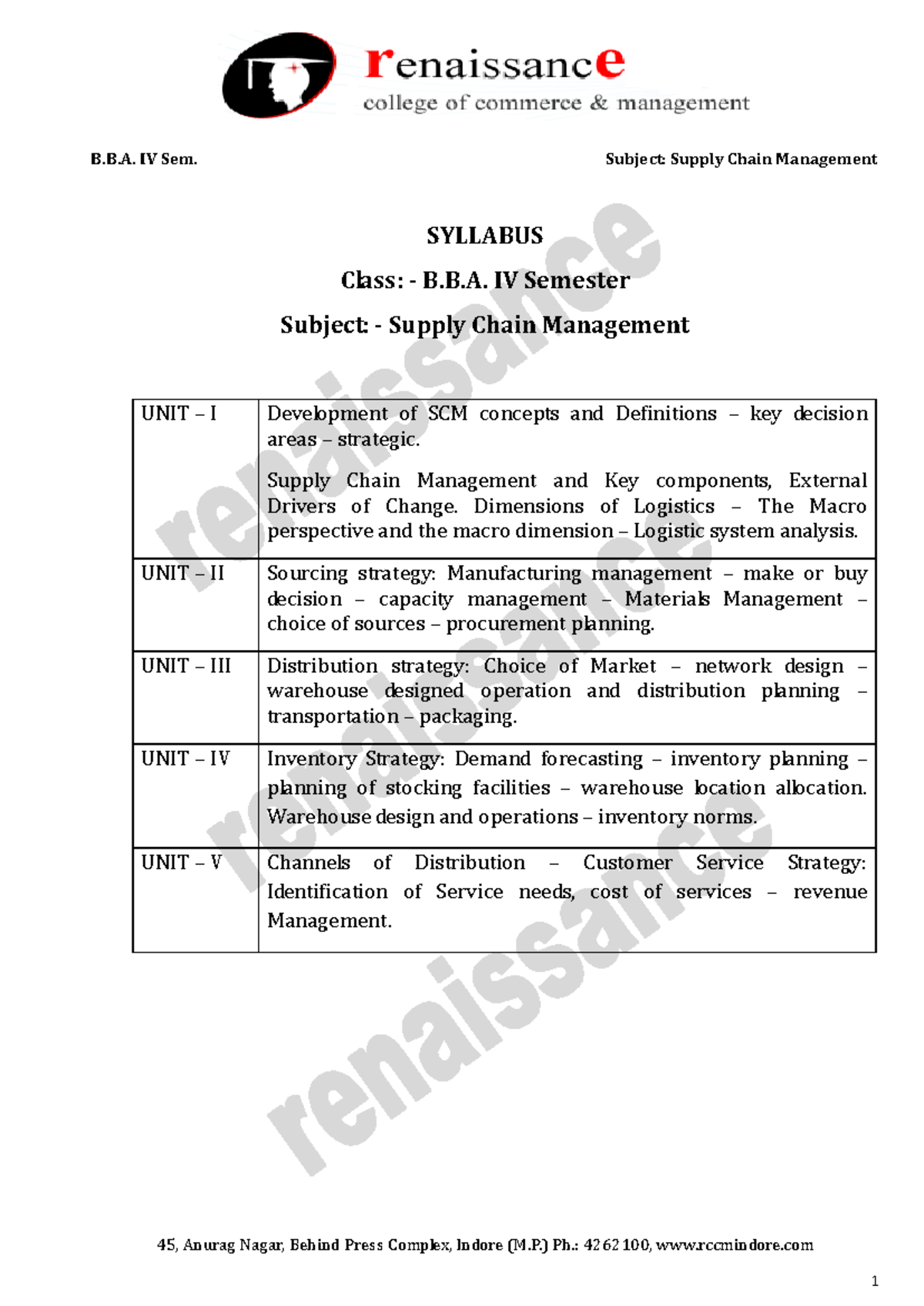 Supply Chain Management Concepts - B.B.A. IV Sem Syllabus Overview ...