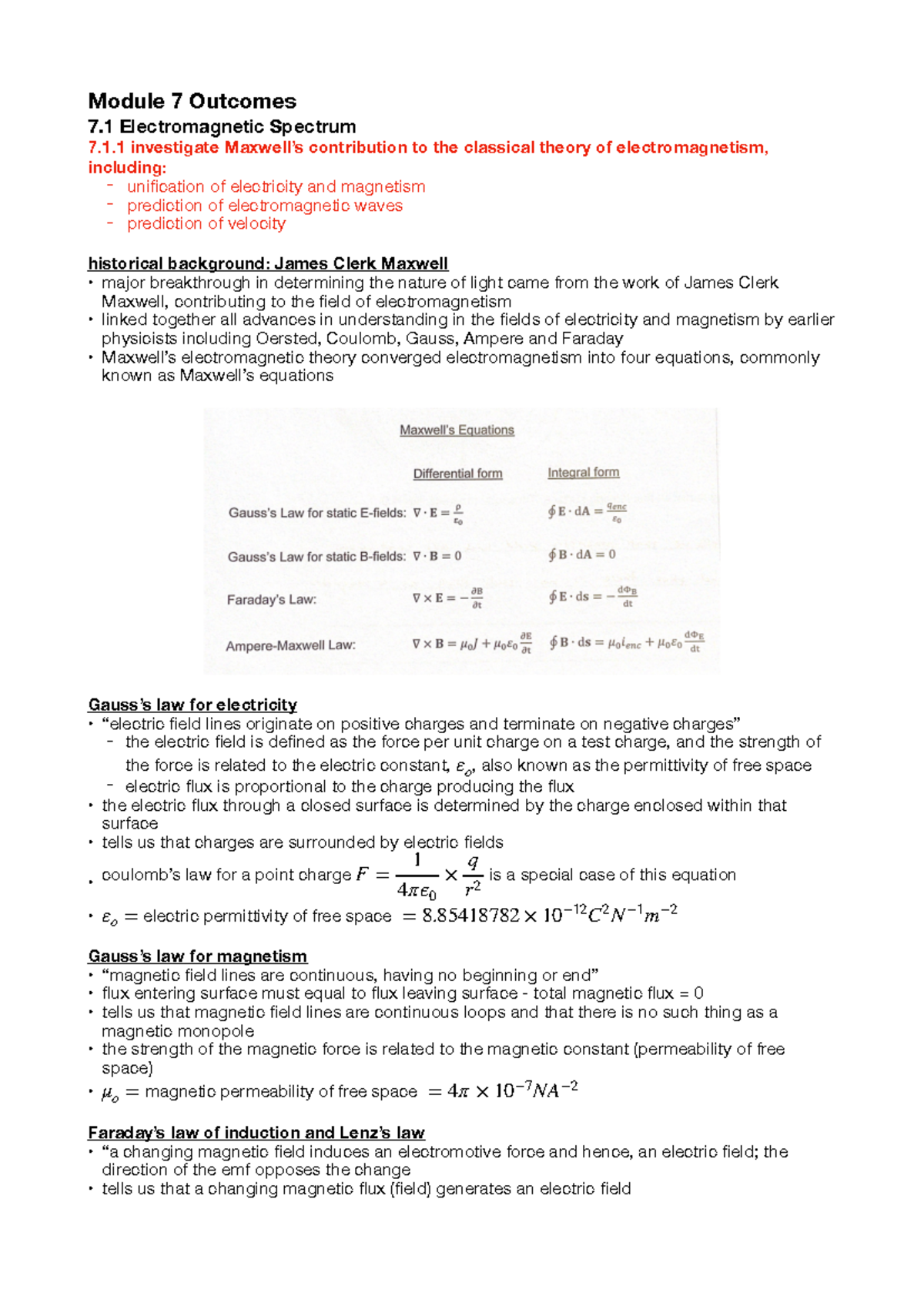 All Physics Module 7 Outcomes - Module 7 Outcomes 7 Electromagnetic ...