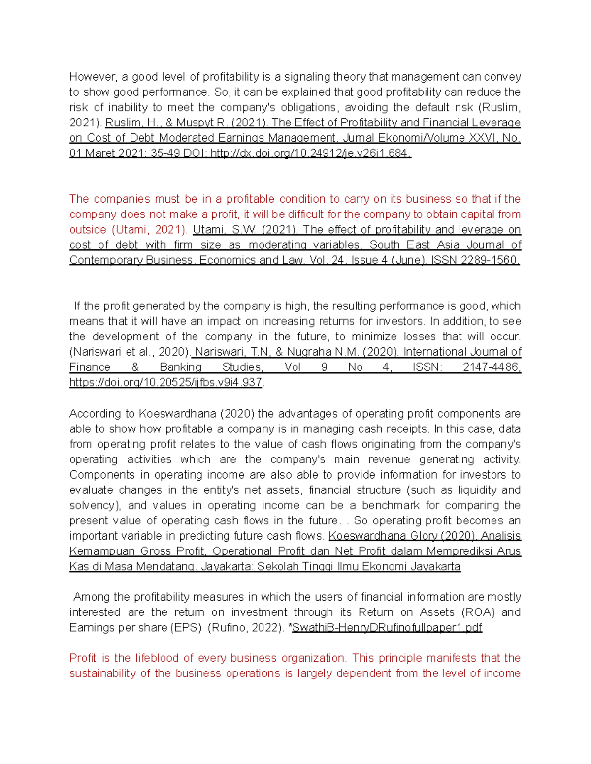 Final RRL: Profitability and Financial Management in Business Studies ...