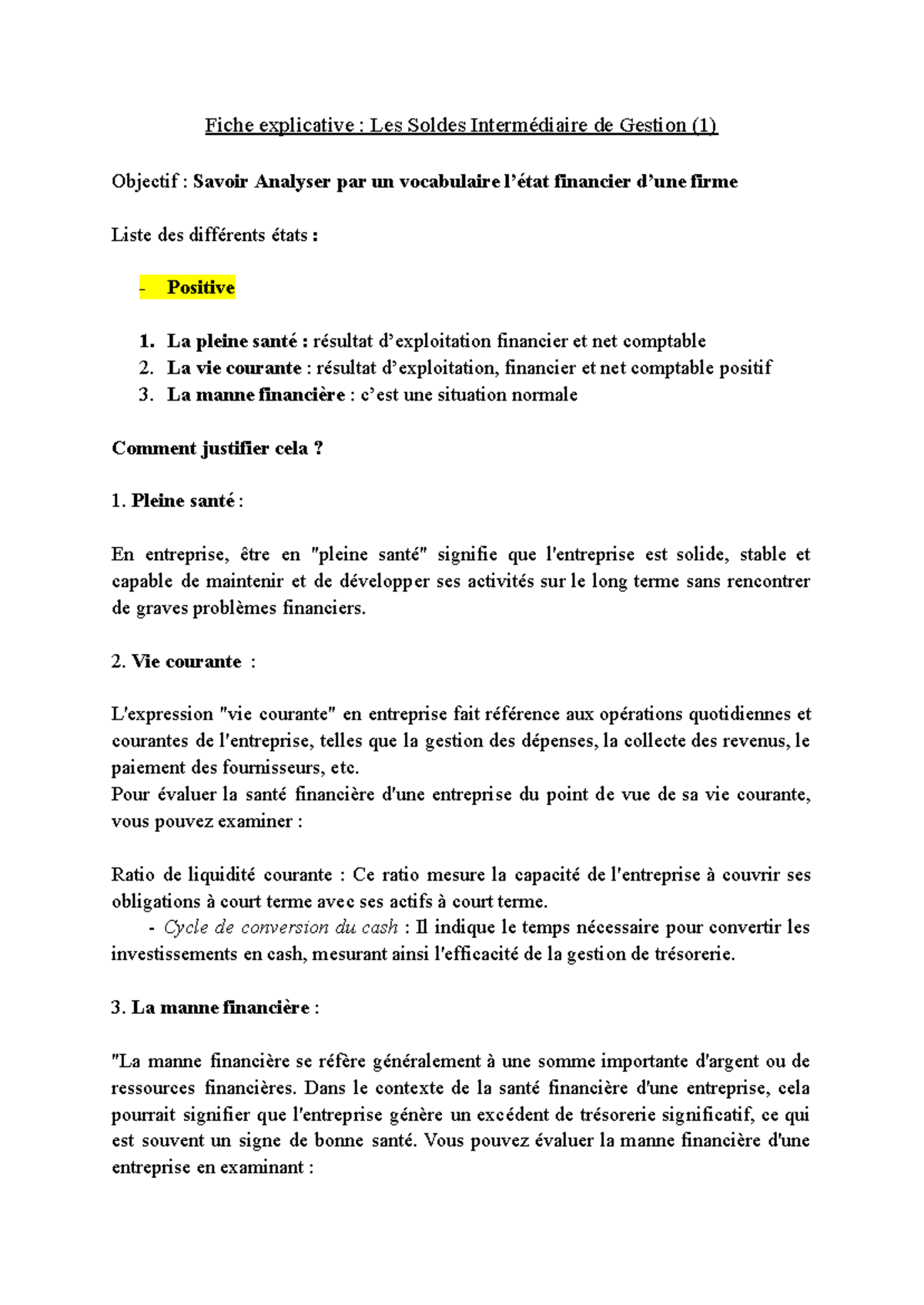 Fiche explicative sur les Soldes Intermédiaires de Gestion - Studocu