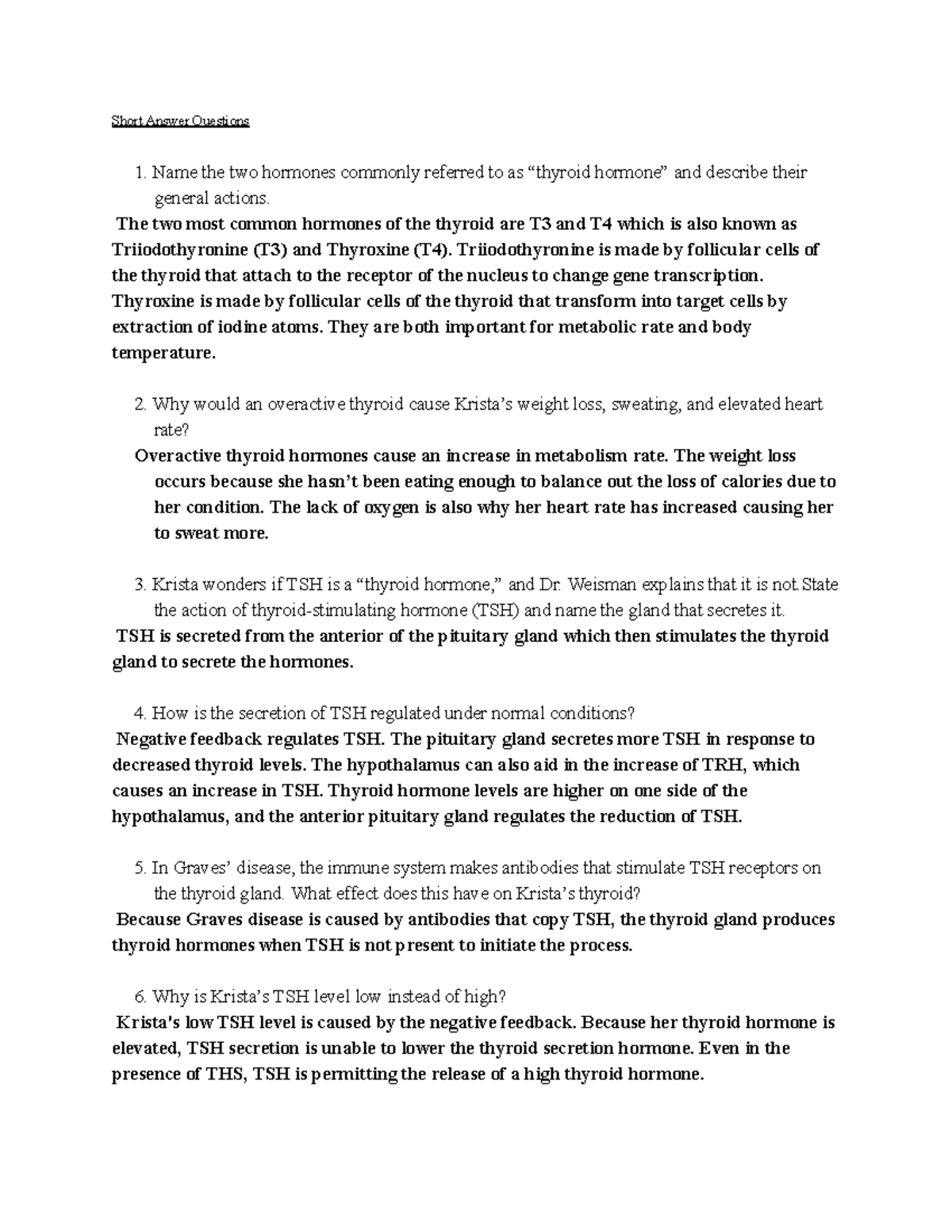 Anatomy Case Study - Lab Assignment on Thyroid Hormones and Disorders ...
