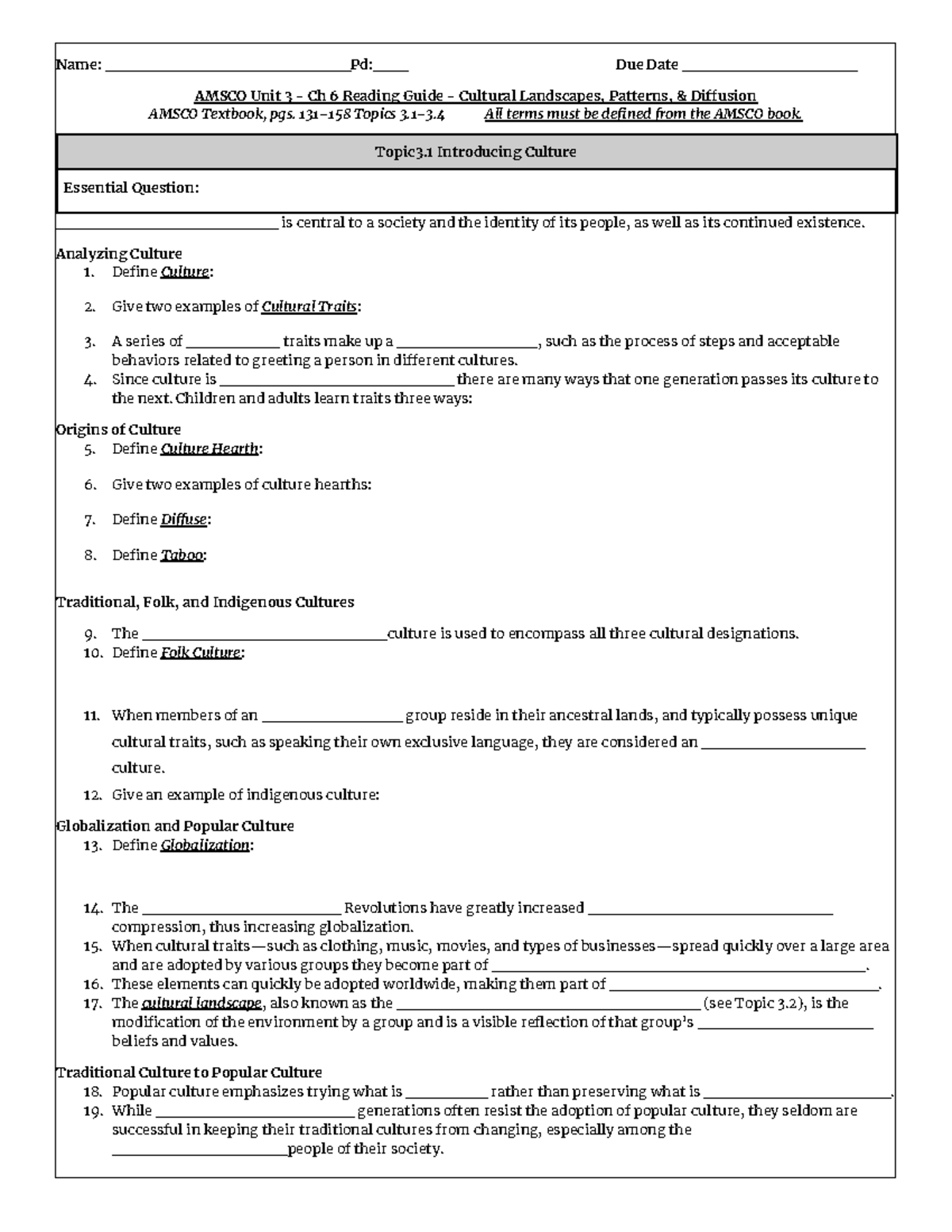 AMSCO Unit 3 - Chapter 6 Guide: Cultural Landscapes & Diffusion - Studocu