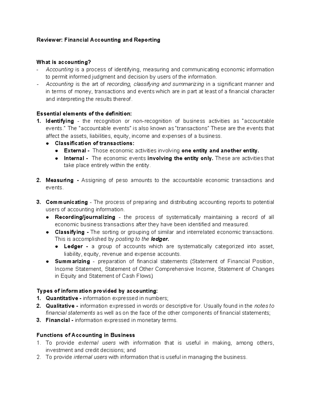 FAR - Financial Accounting and Reporting Lecture Notes - Studocu
