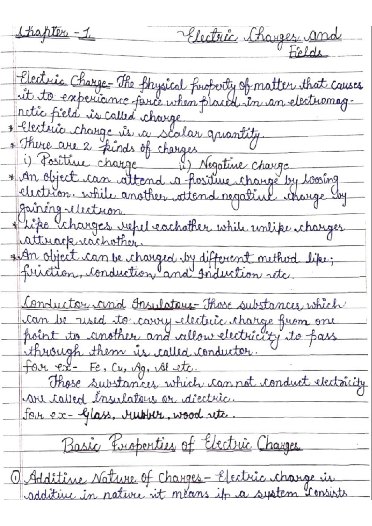 Physics Class 12 - Chapter 1: Electric Charges and Fields Notes - Studocu