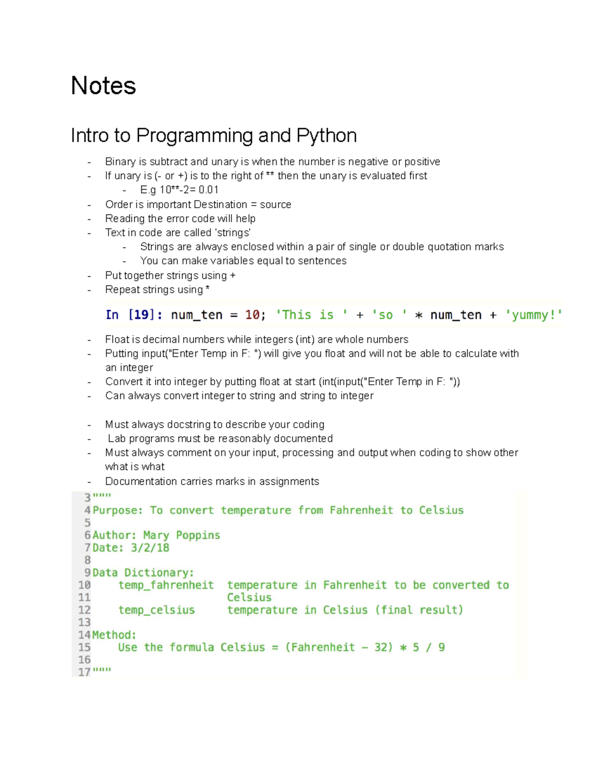 Eng1811 - Intro to Programming: Key Concepts and Python Notes - Studocu