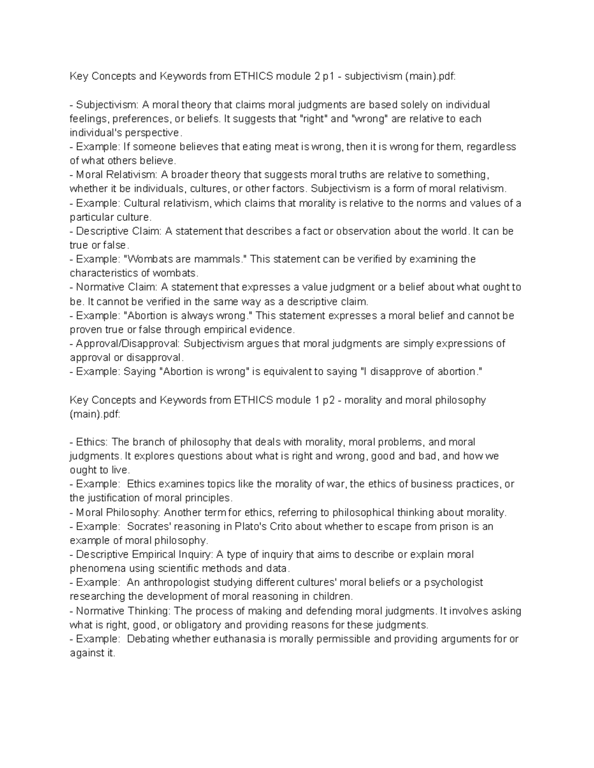 Ethics Study Notes for 1st Semester - Key Concepts and Theories - Studocu