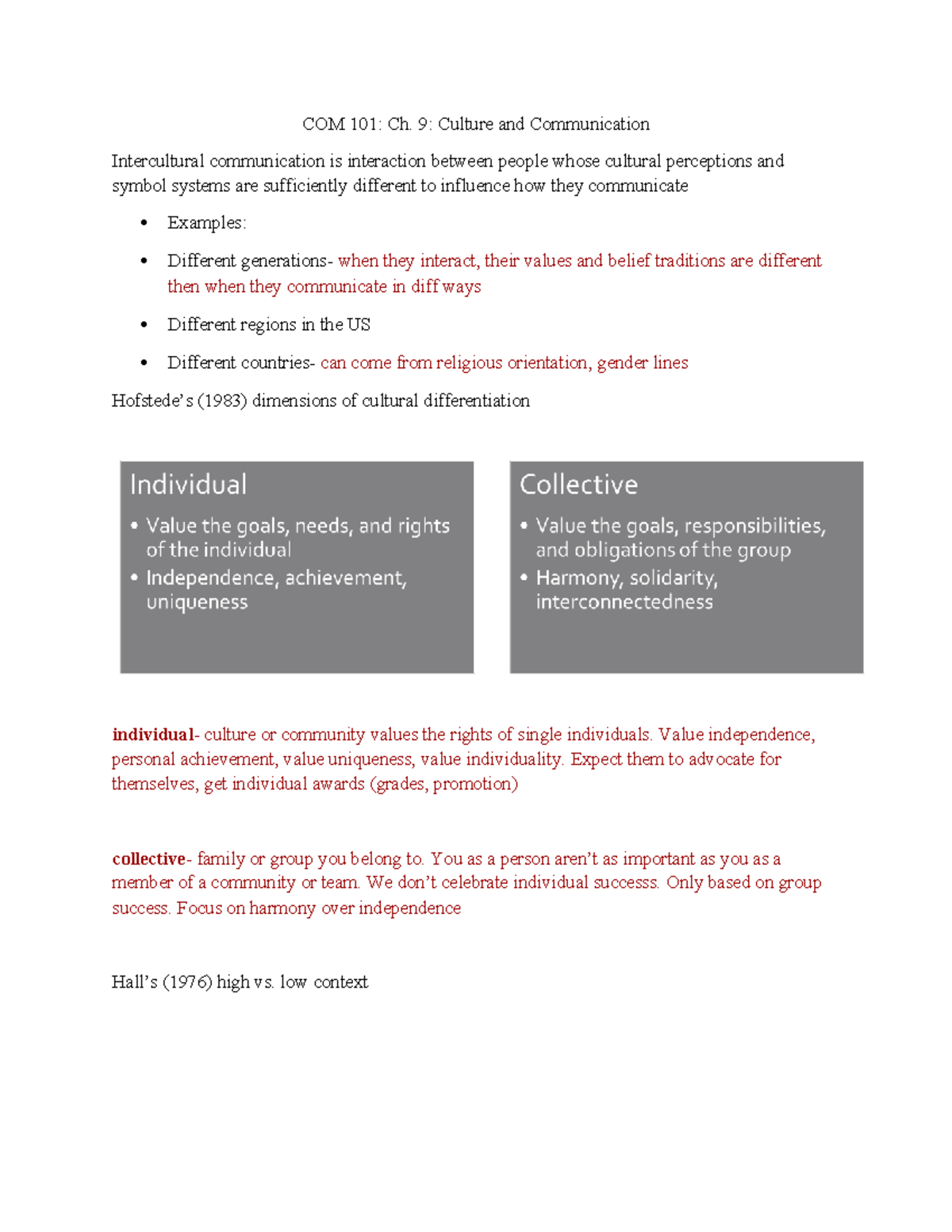 COM 101: Ch. 9 Lecture Notes on Culture and Communication - Studocu