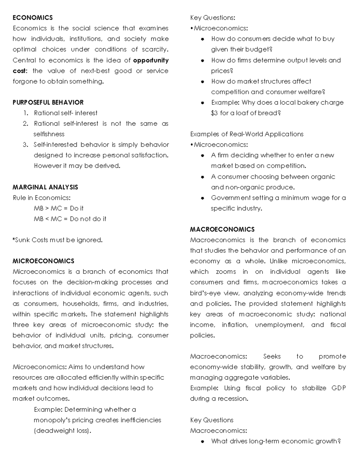 ECON 101: Key Concepts in Micro and Macroeconomics - Studocu