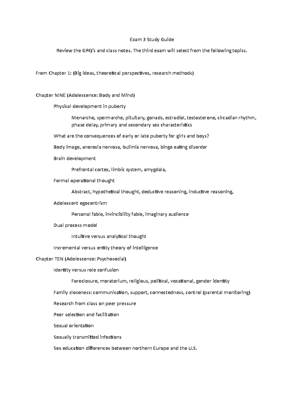 Exam 3 Study Guide Updated(1)-1 - Exam 3 Study Guide Review the GRQ’s ...